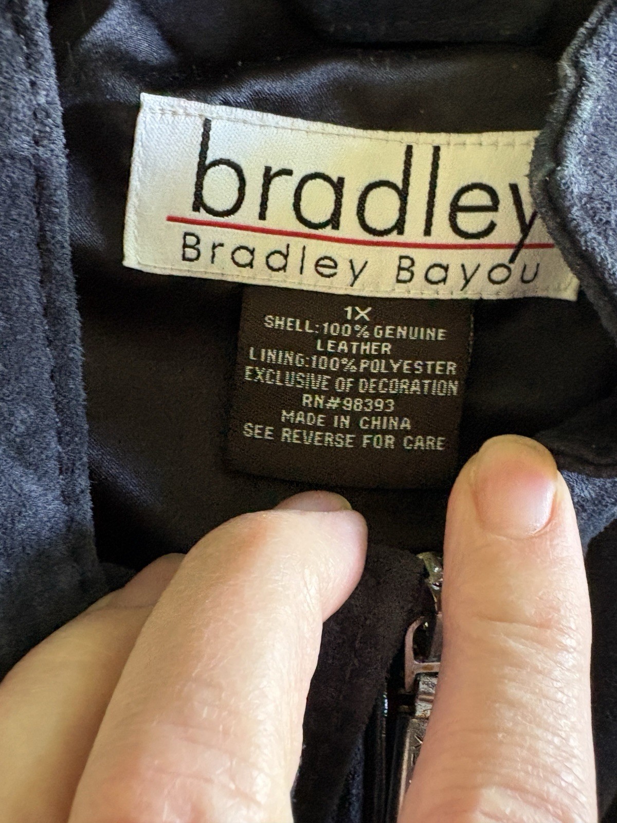 Vintage Bradley Bayou Navy Blue Suede Leather Jacket Plus Size 1X Zipper
