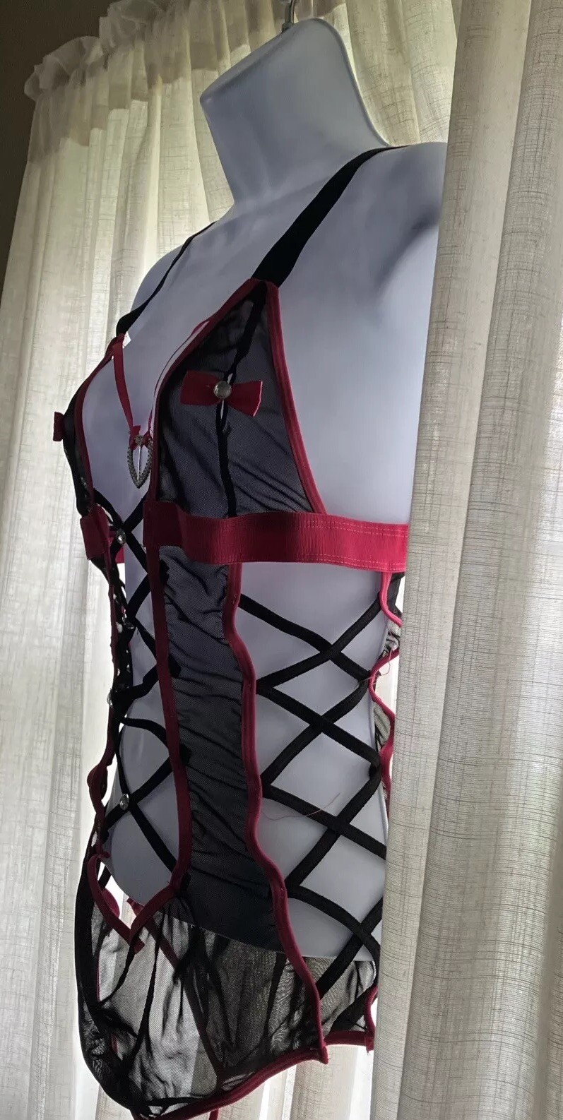 Vintage Black Pink Strappy Woman’s Teddy Sexy Bodysuit Intimate Apparel One Size