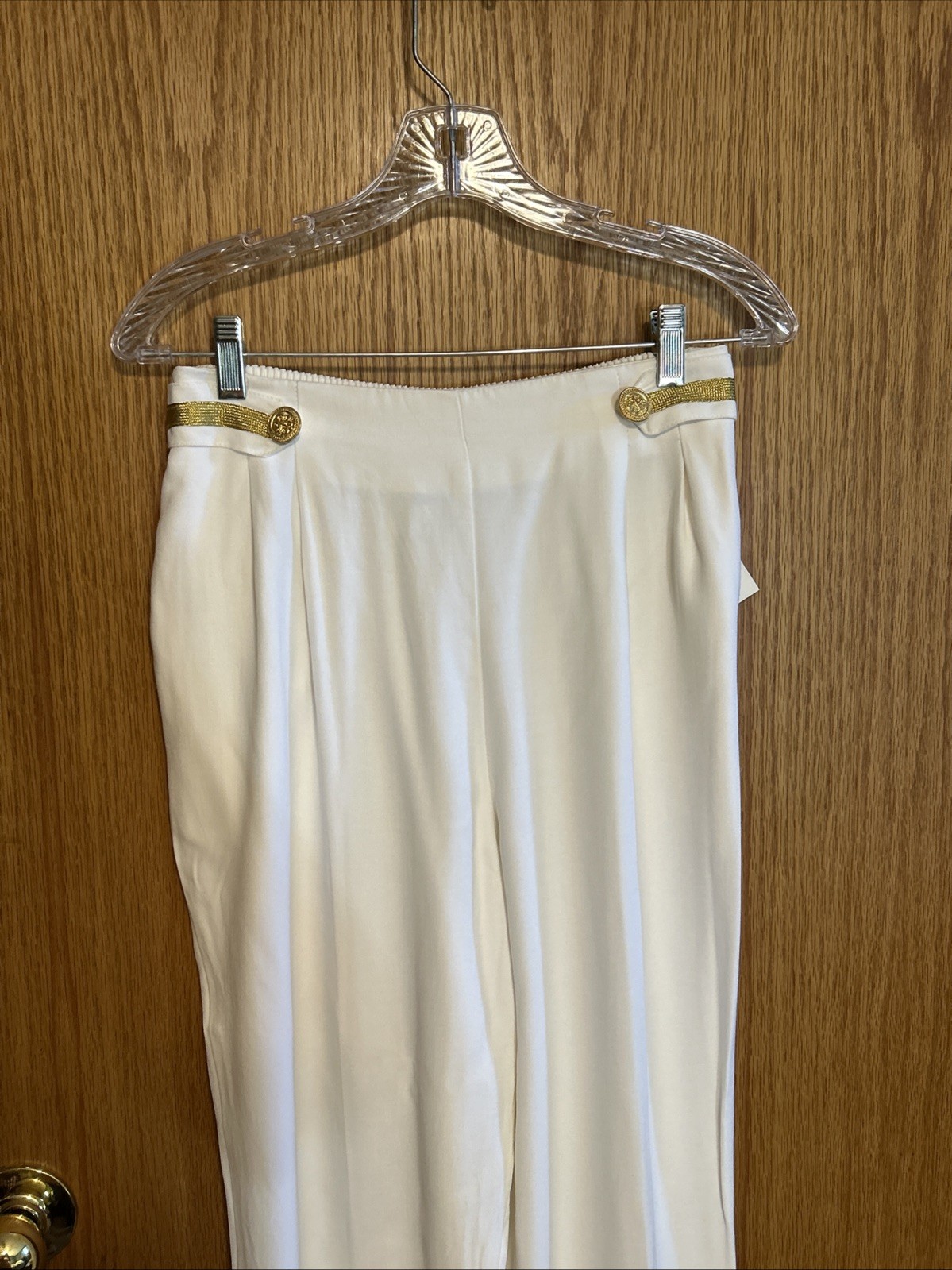 Vintage Maren Pants Slacks White Nautical Gold Trim Women’s Med 80s 90s Glam