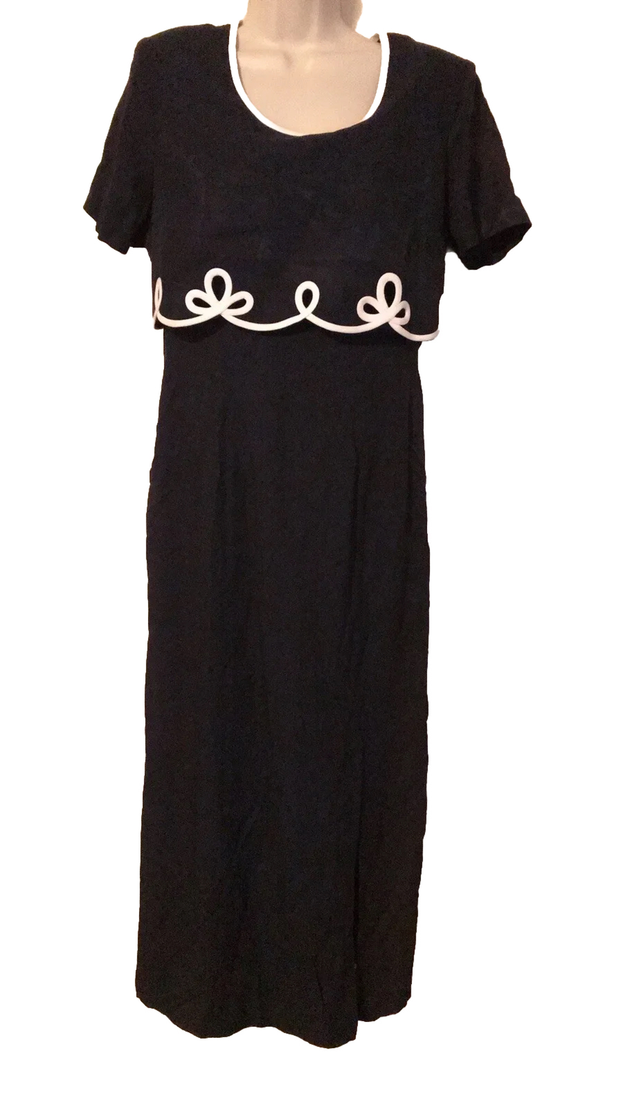 Scarlett Navy & White Business Dress SZ 10 1990s Granny Grandma Cottage Core