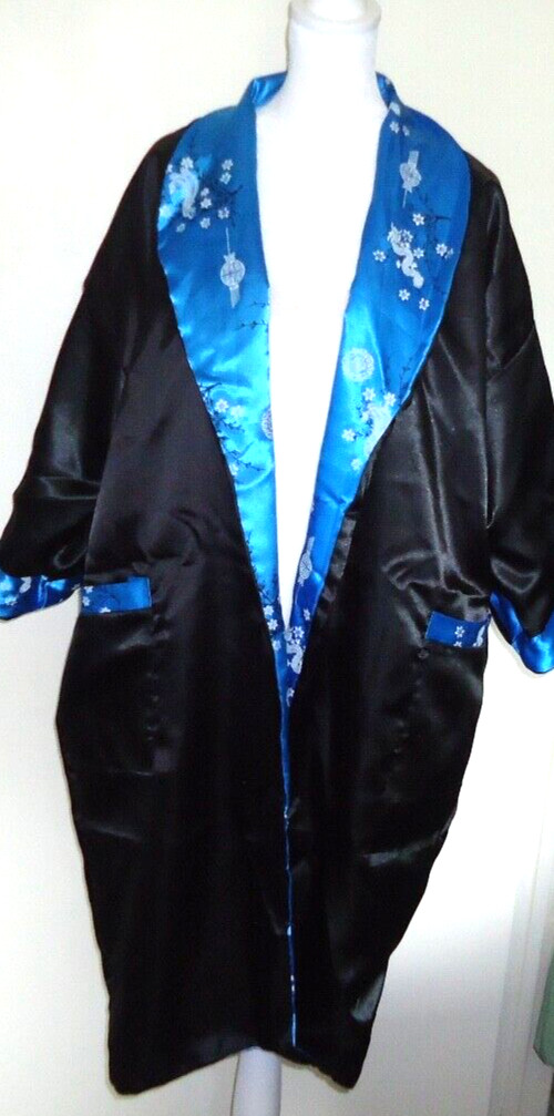 Unisex Asian Midi Kimono Embroidered Dragons Kimono Coverup Reversible O/S