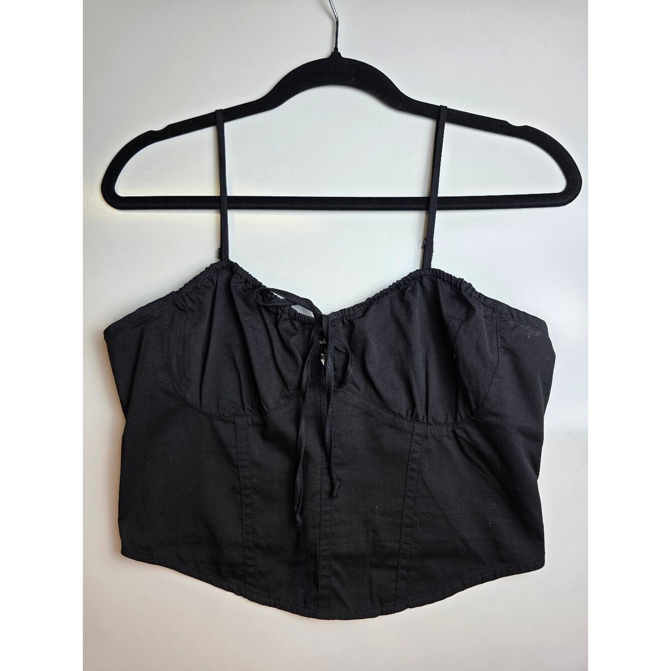 NWT Ambiance Black Poplin Corset Crop Top Size Large Poplin Smocked Back