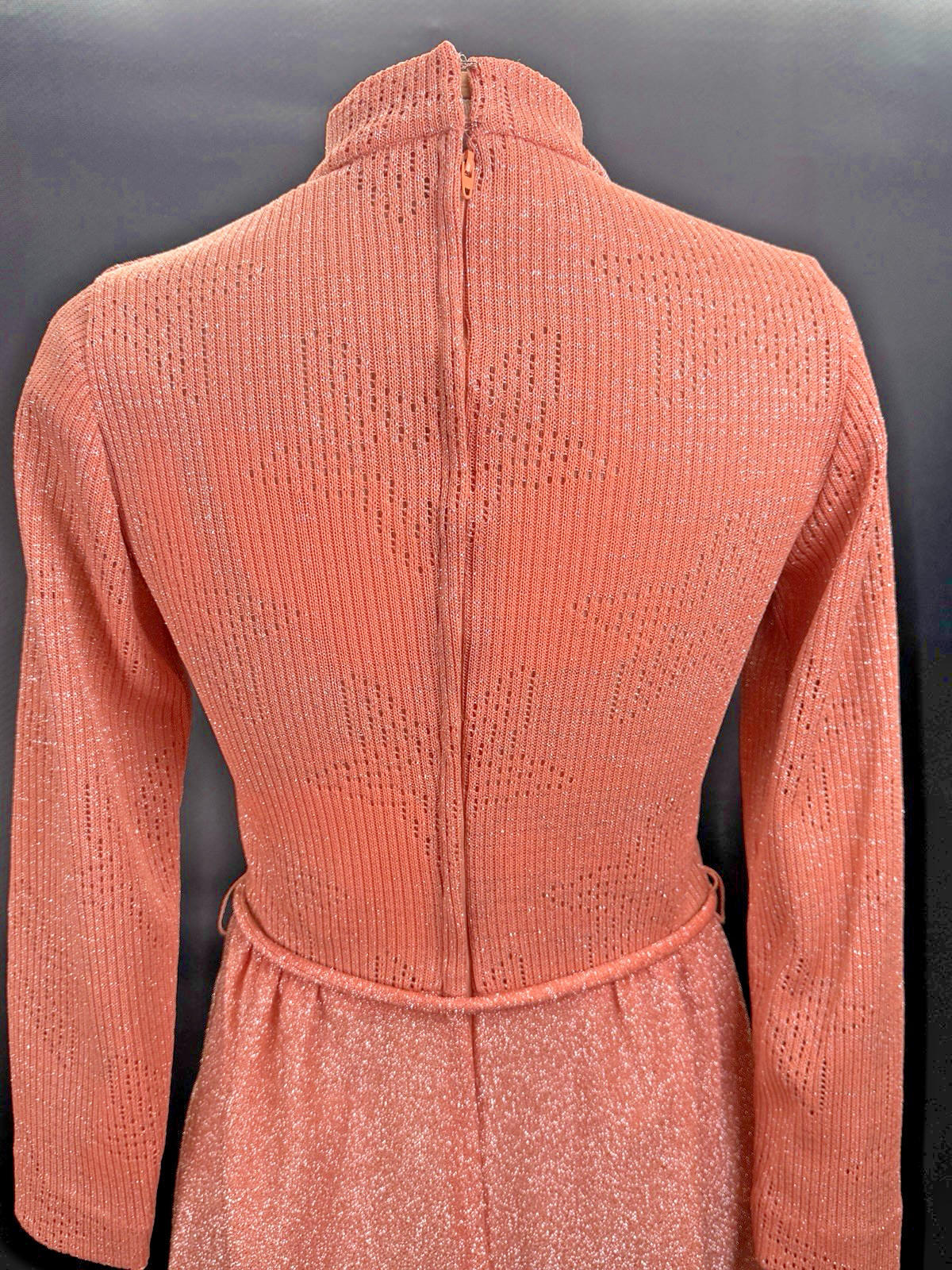 VTG 60s Bleeker Street Hostess SMALL Mod Dress Textured Poly Knit Sparkly w Belt