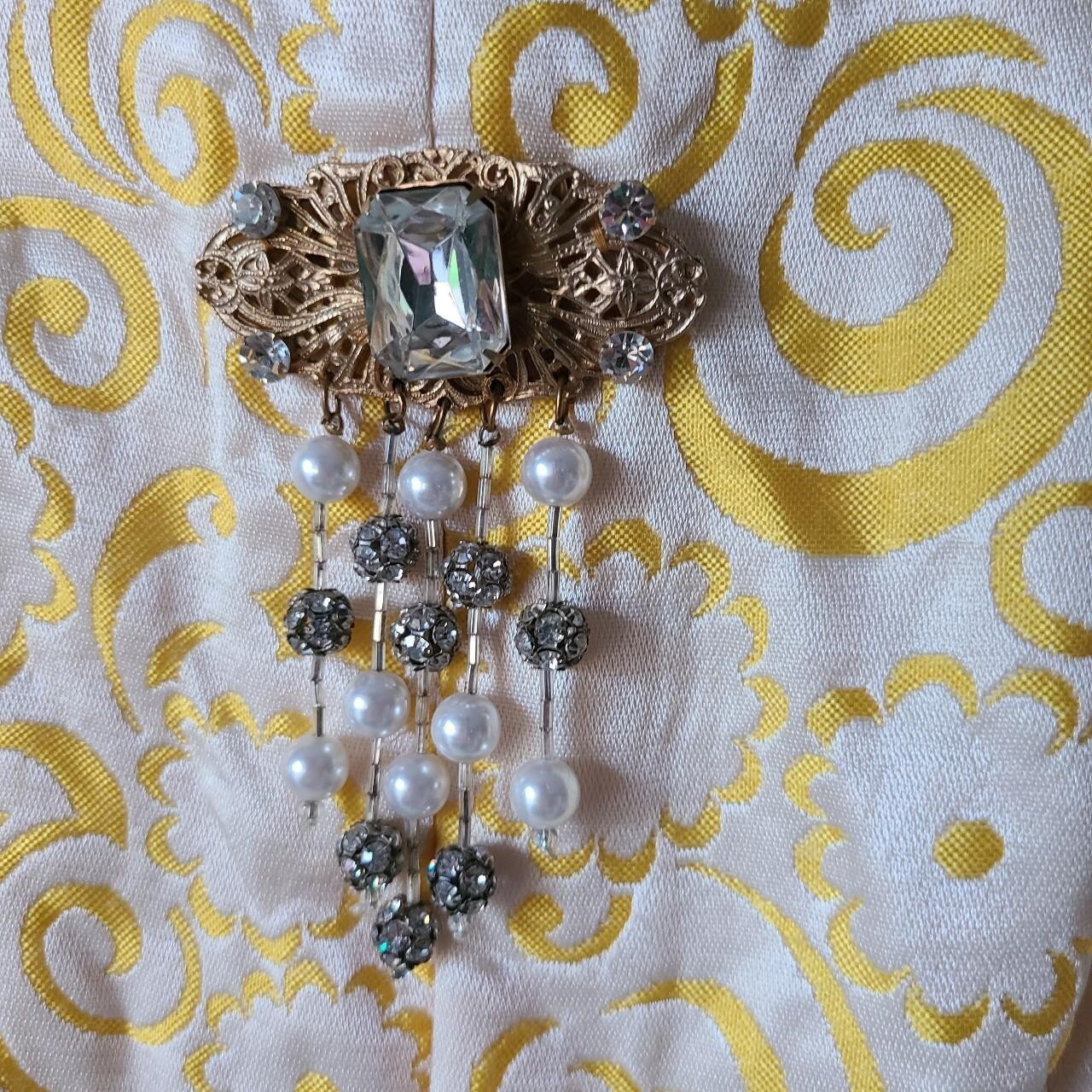 Vtg 60s Yellow Coat Regal Rococo Brocade Beaded