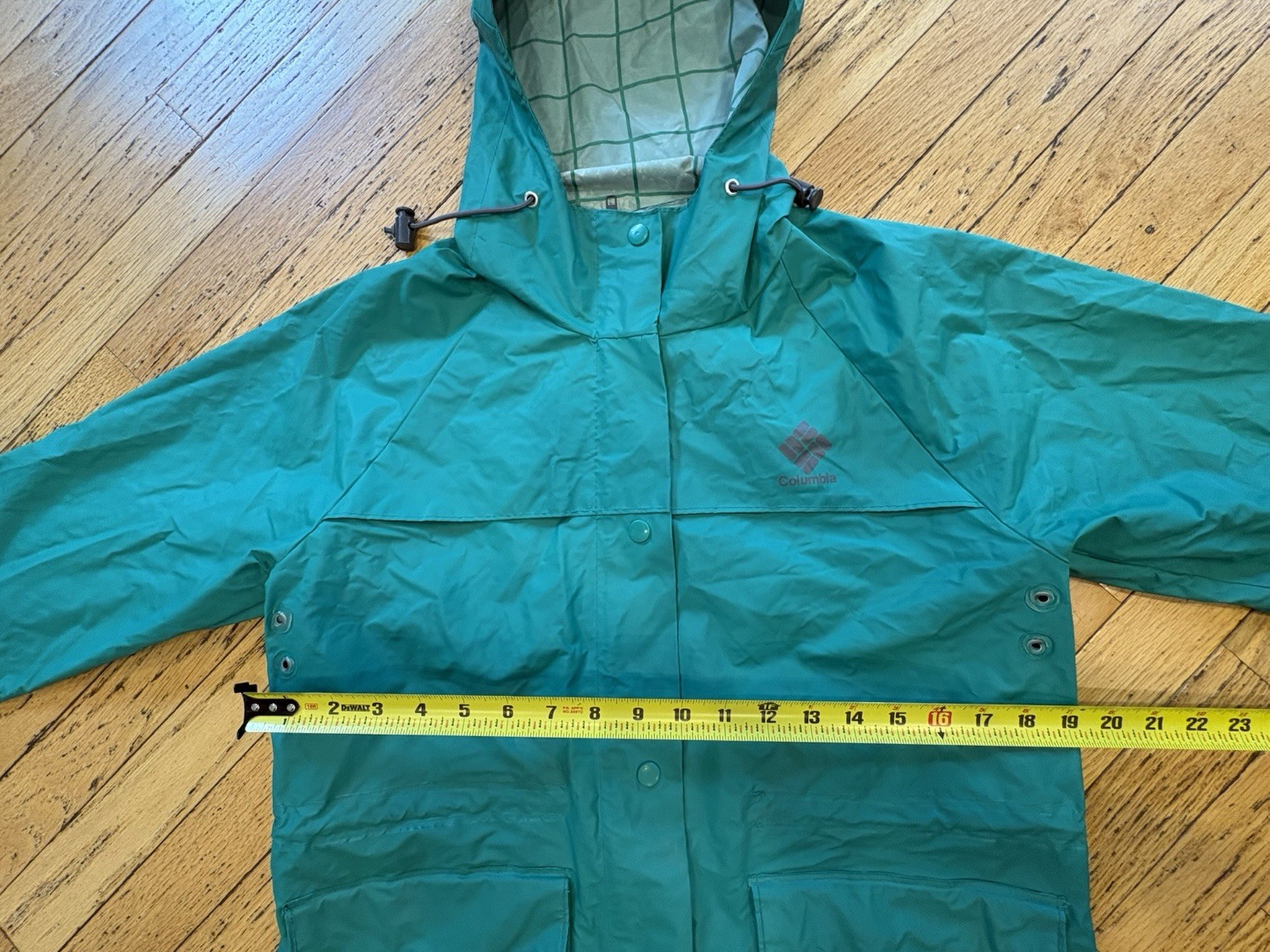 Women’s vintage Columbia Waterproof Hooded Rain Coat Teal S Mid-Length Zip/Snap