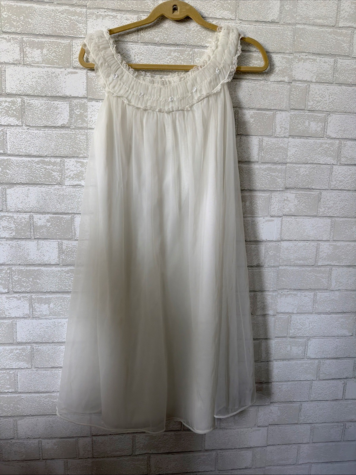 Vintage 50s Gotham Bridal Nightgown Sz S Ivory Semi Sheer Chiffon With Lace