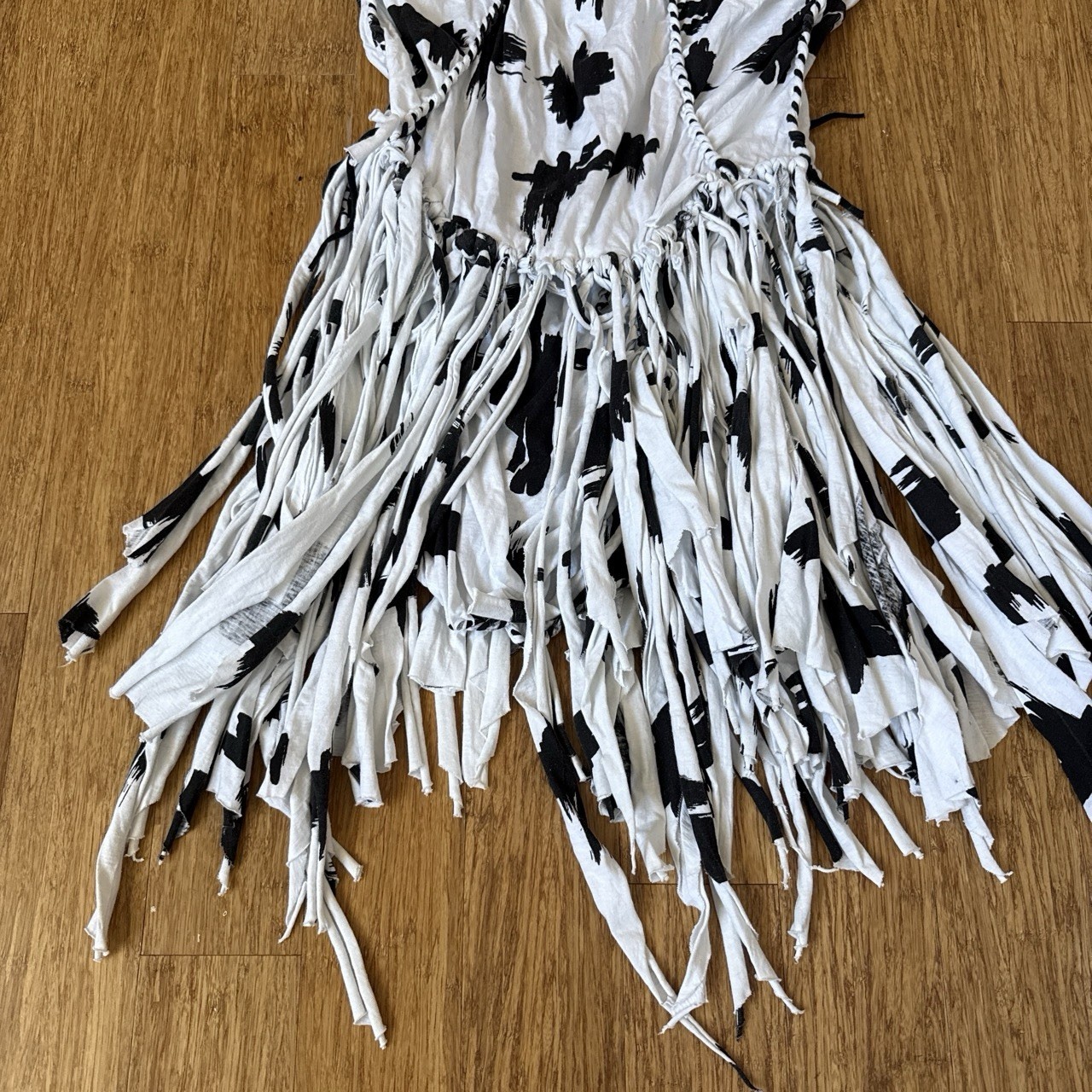Vintage 1980S Braided Fringe Black-And-White Abstract Cotton Festival Dress Smal