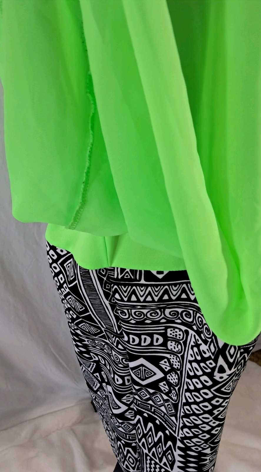VTG Deb Y2K Neon Green Sheer Tank W/Aztec Skirt 1pc Sz 3X RARE Whimsigoth *READ