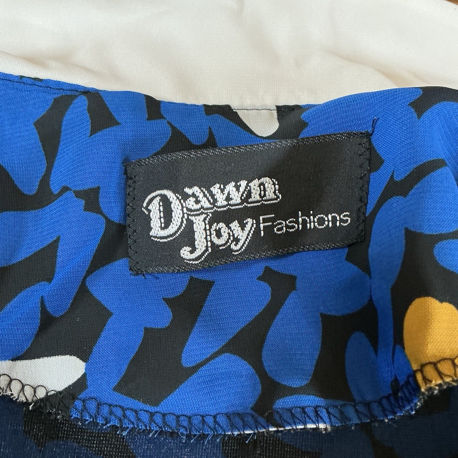 80s VTG Dawn Joy Fashions Dress Sz M Blue Abstract Print Peter Pan Collar 401014