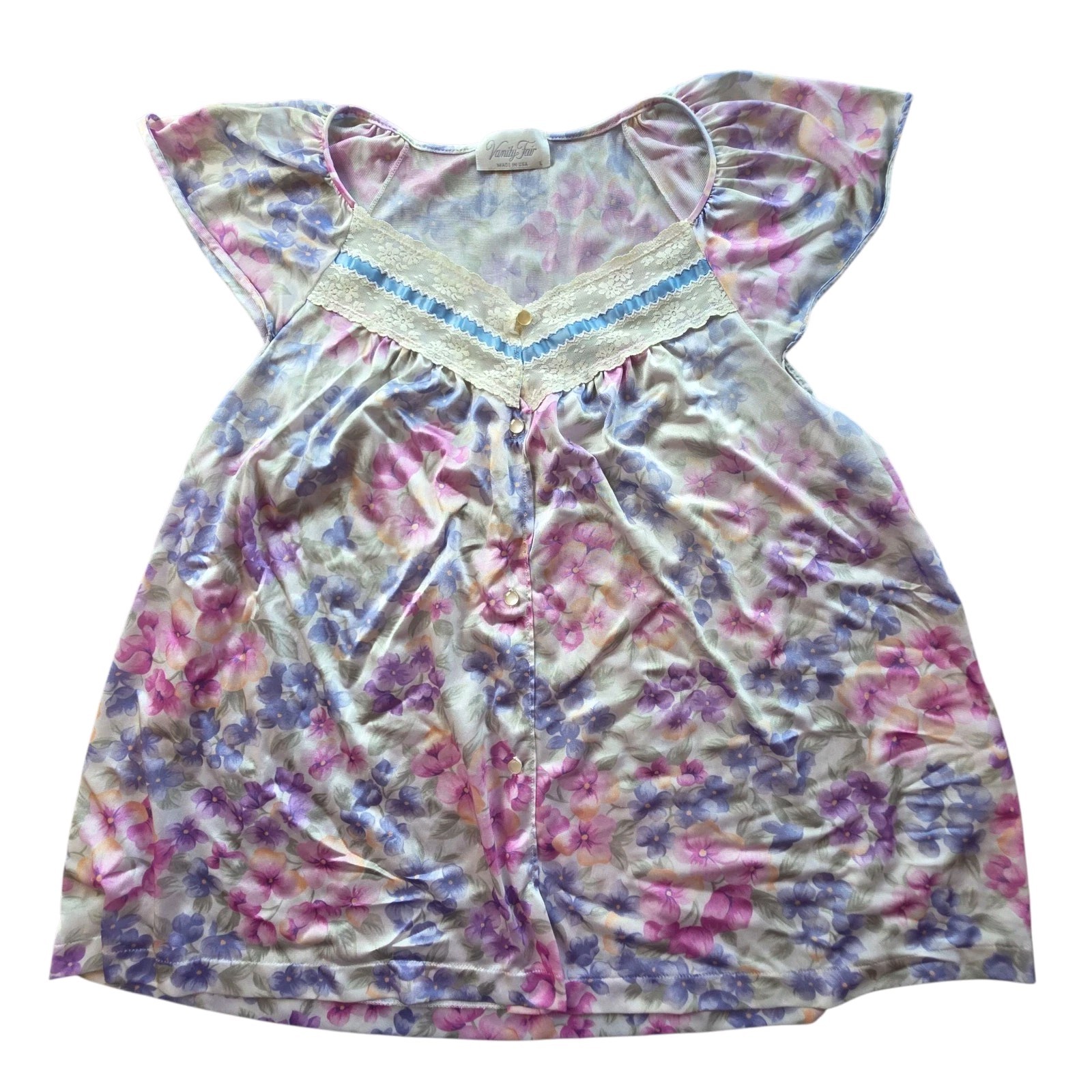 Vintage Vanity Fair Women’s Large Pastel Floral Peignoir Nightgown Top