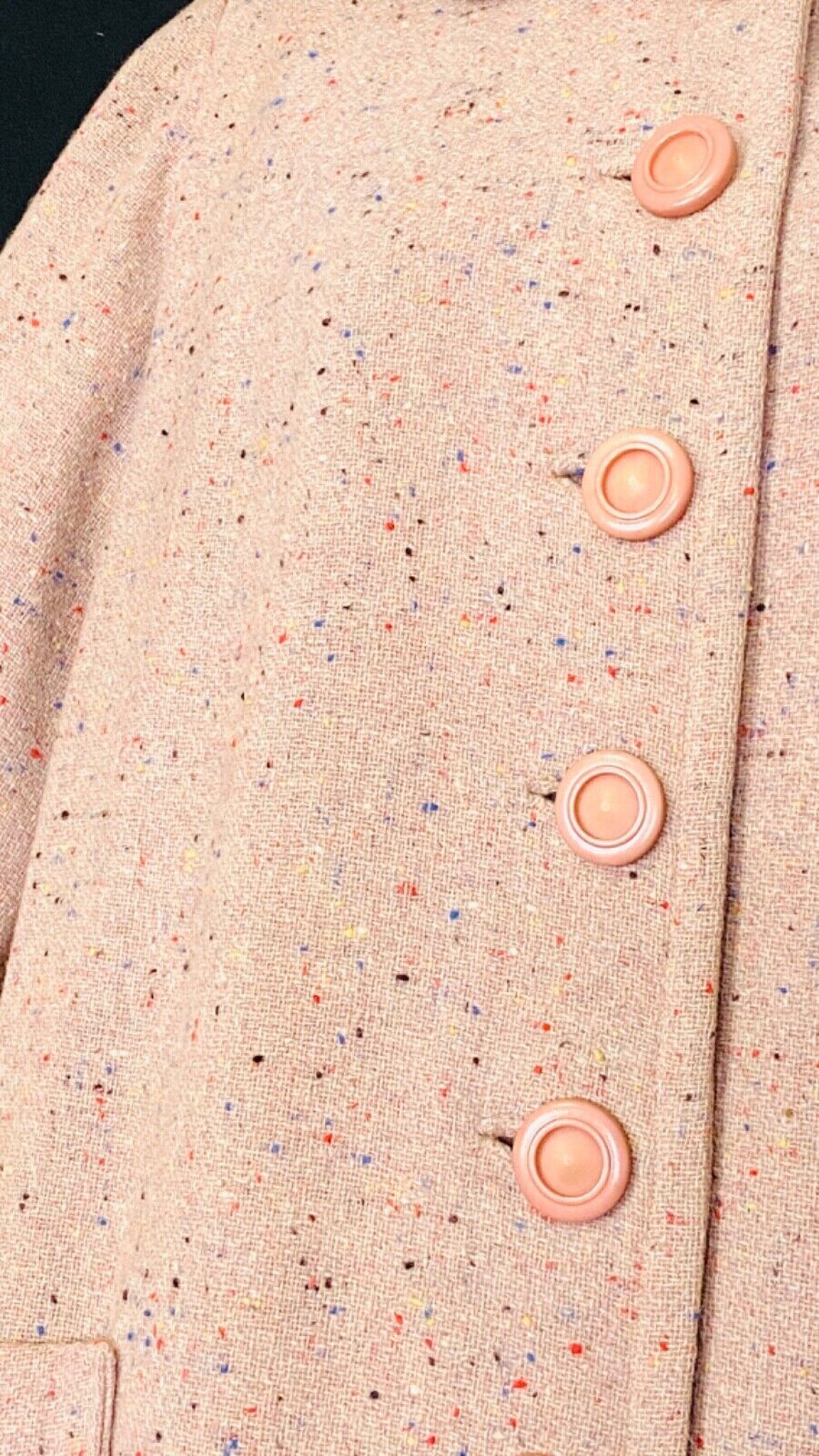 Vintage 1950s mauve wool jacket, long pink rainbow flecked swing coat pin up S