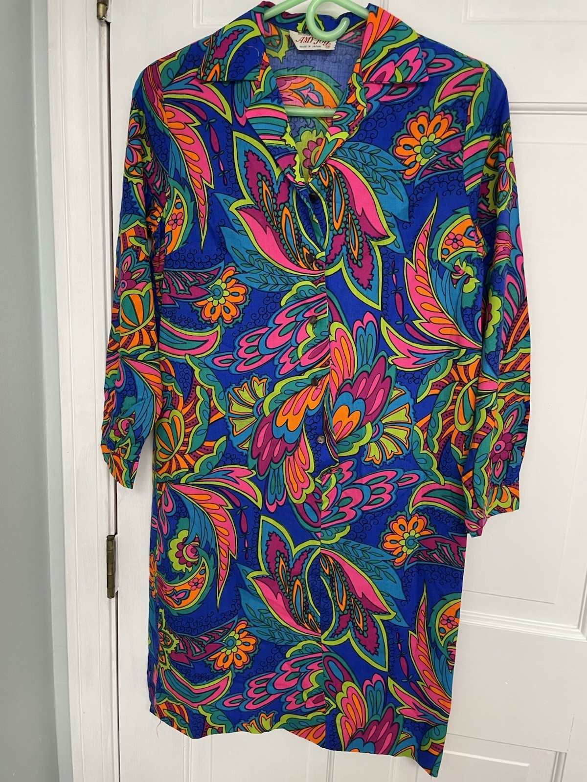 Vintage 1970’s Mod Floral Print Button-Up Dress Vibrant Neons