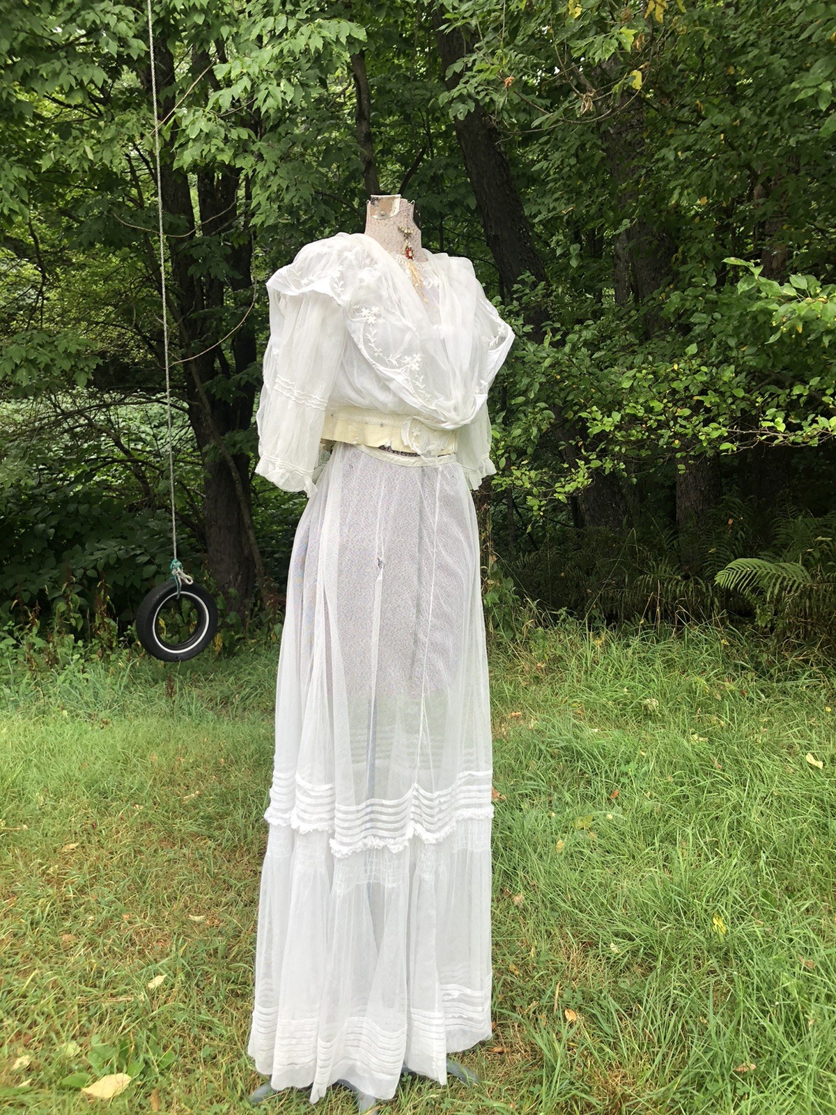 Vintage Edwardian Ethereal 1900’s Sheer Net Embroidery Bodice Skirt B 34” W 28”