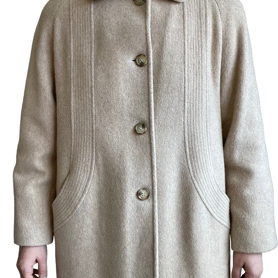 Vintage Bromley Collection Womens Cream Wool Mid Length Retro Trench Coat Sz 16