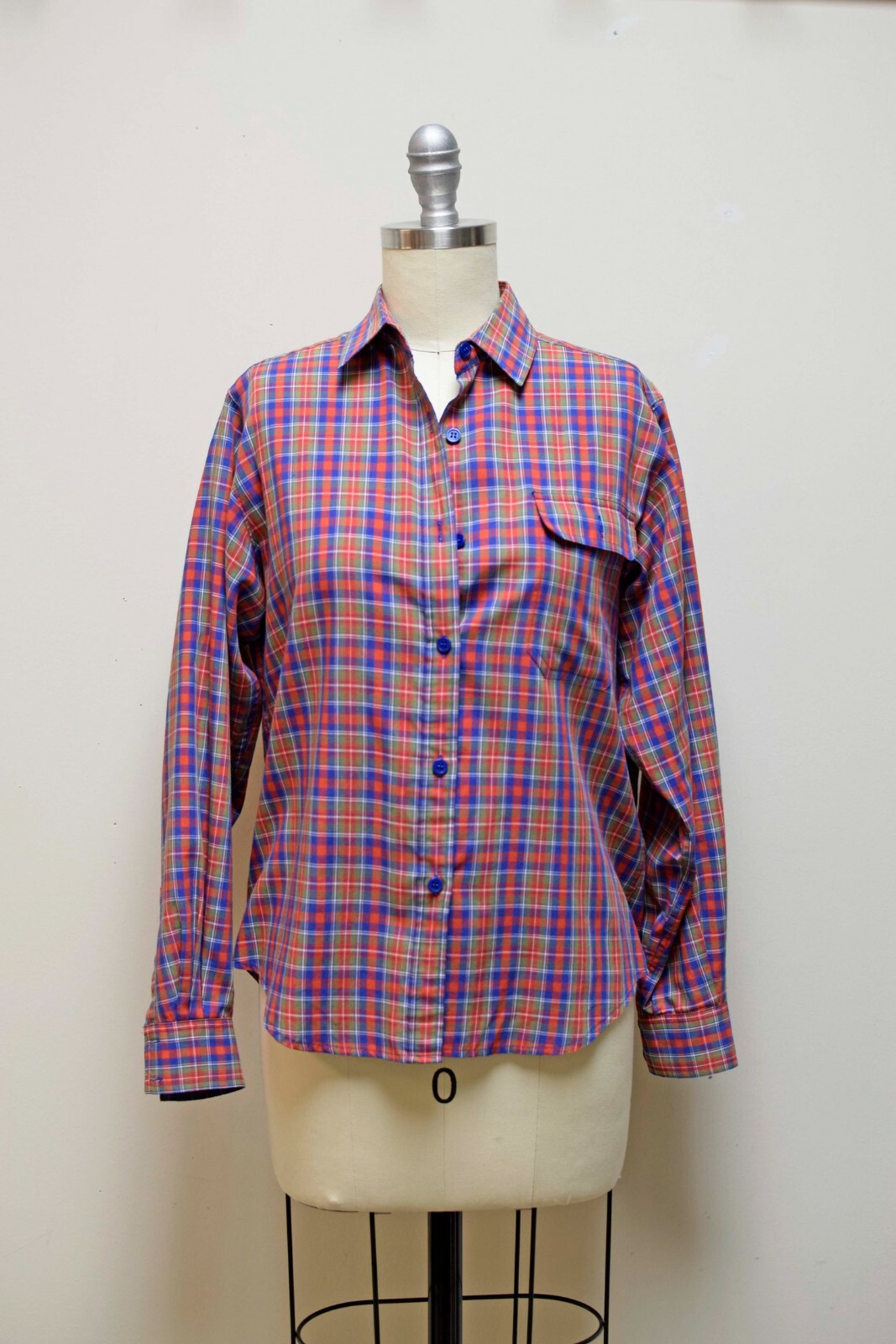 VINTAGE THE FOX Collection Red Blue Green Plaid Button Front Shirt Size ~8P~