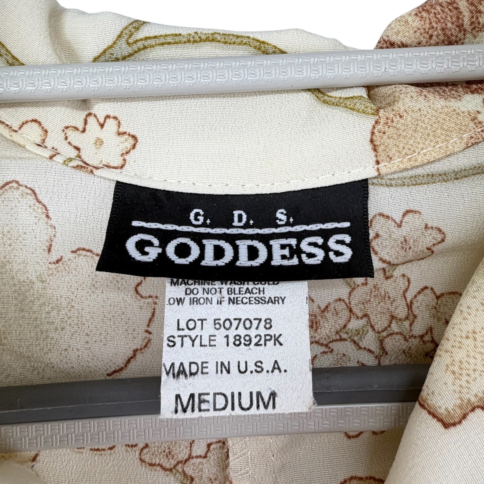 Goddess Vintage Floral Maxi Dress Womens Medium Cream Brown USA Cottagecore