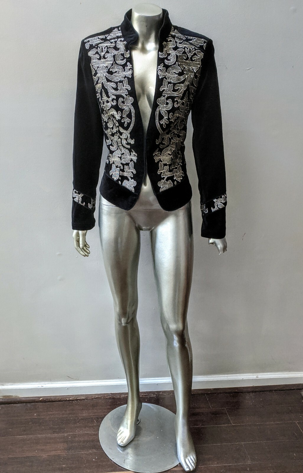 VELVET BOHO STEAMPUNK EMBROIDERED PAISLEY ART DECO FITTED JACKET sz 6