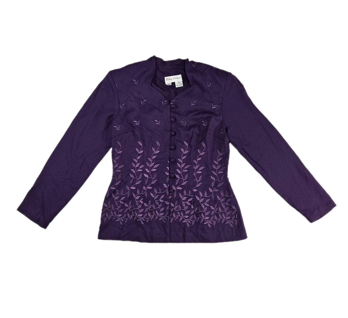 ​Betsy Lauren Vintage Embroidered Purple Blouse Jacket Rayon Blend Linen Look 6