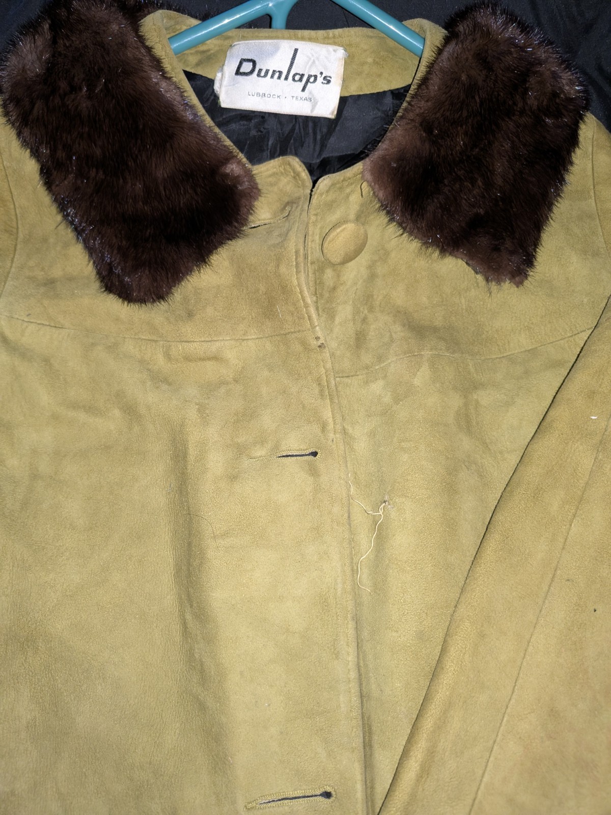 ARCHIVAL Vintage 1973 Dunlap’s Suede Coat | Real Fur Collar | Moss Green | M