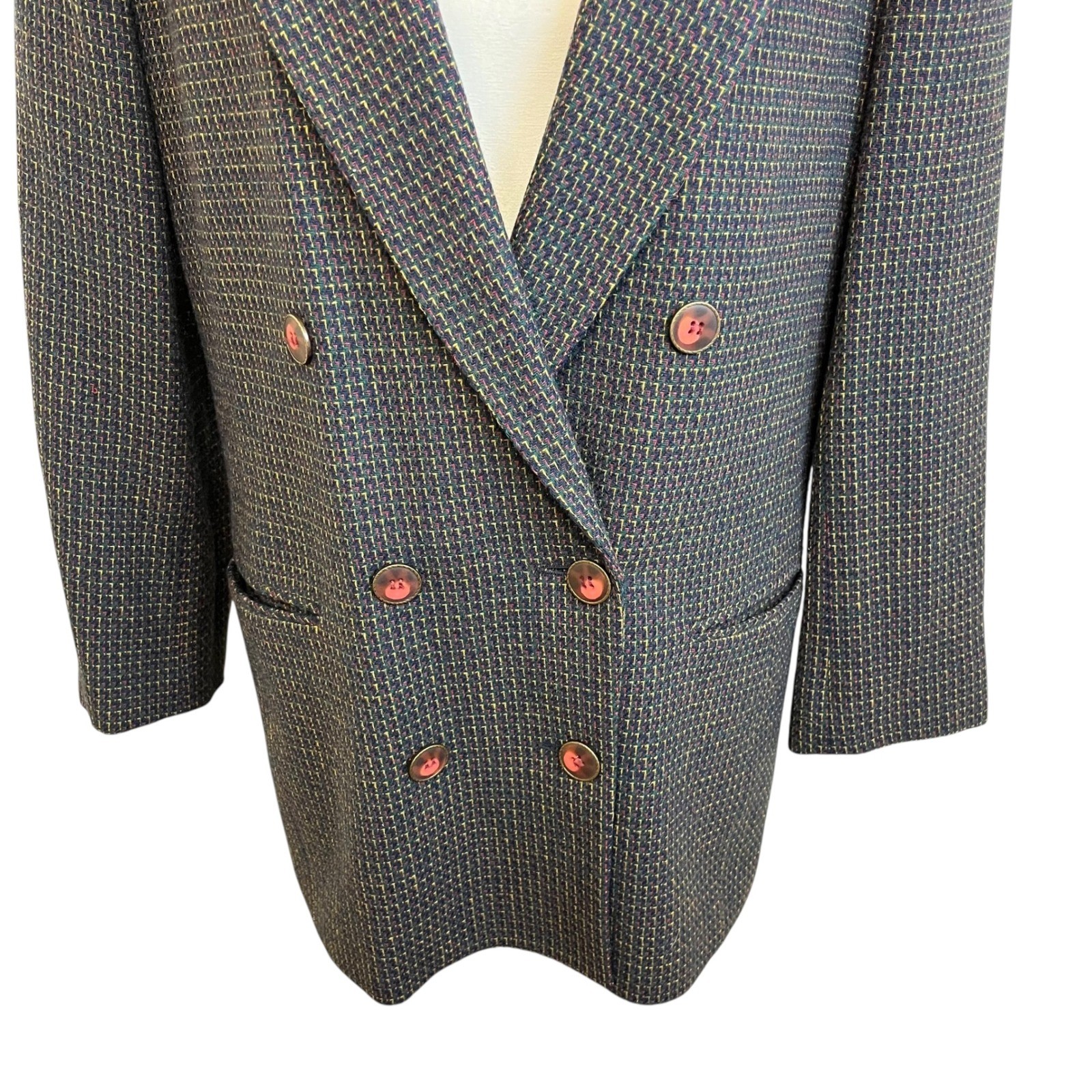 Vintage KENNETH GORDON Wool Blazer Double Breasted Plaid Sz 12 Academia Preppy