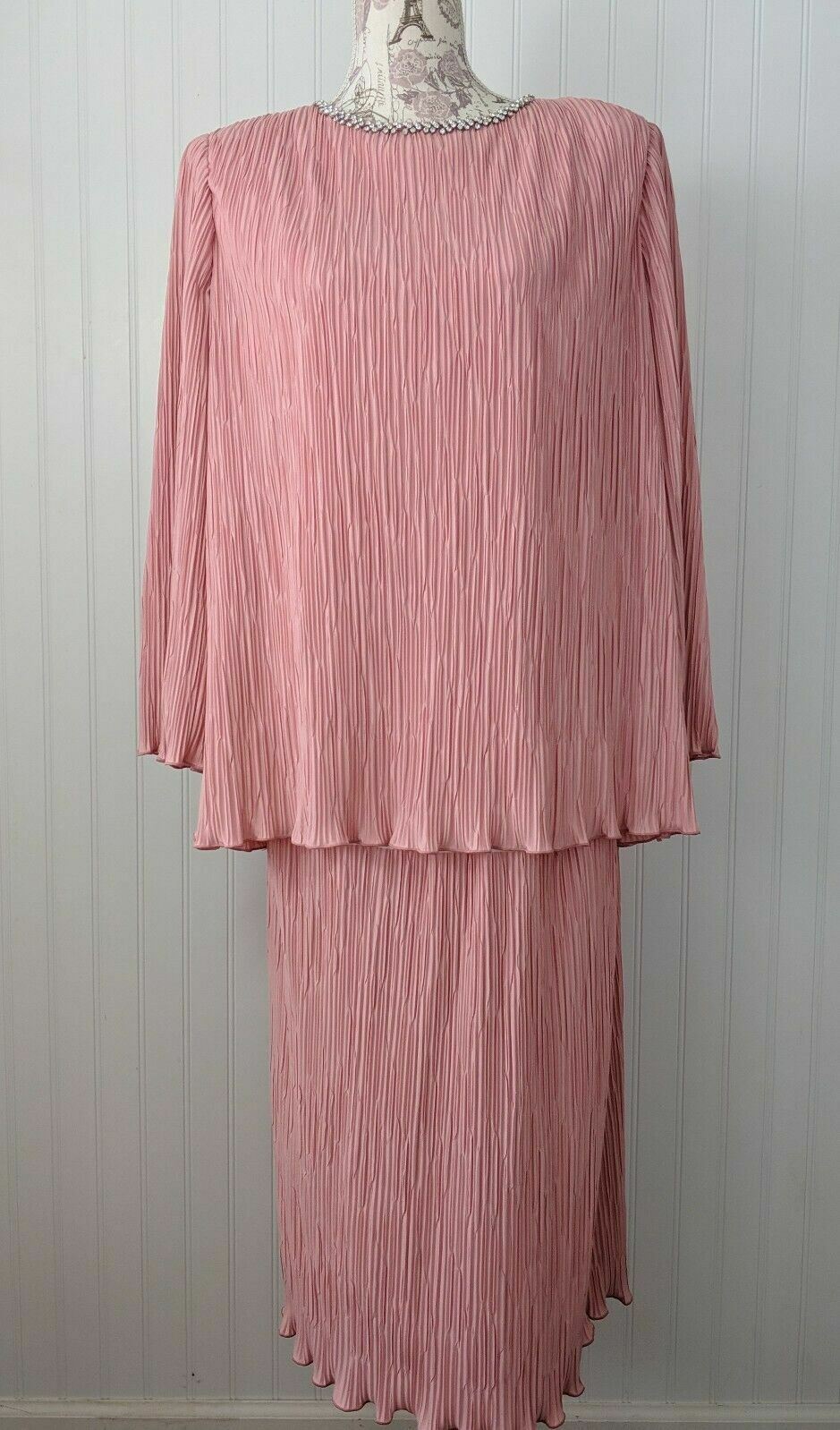 Leslie Pomer Vintage 1980s Embellished Rhinestone Neckline Evening Dress Set