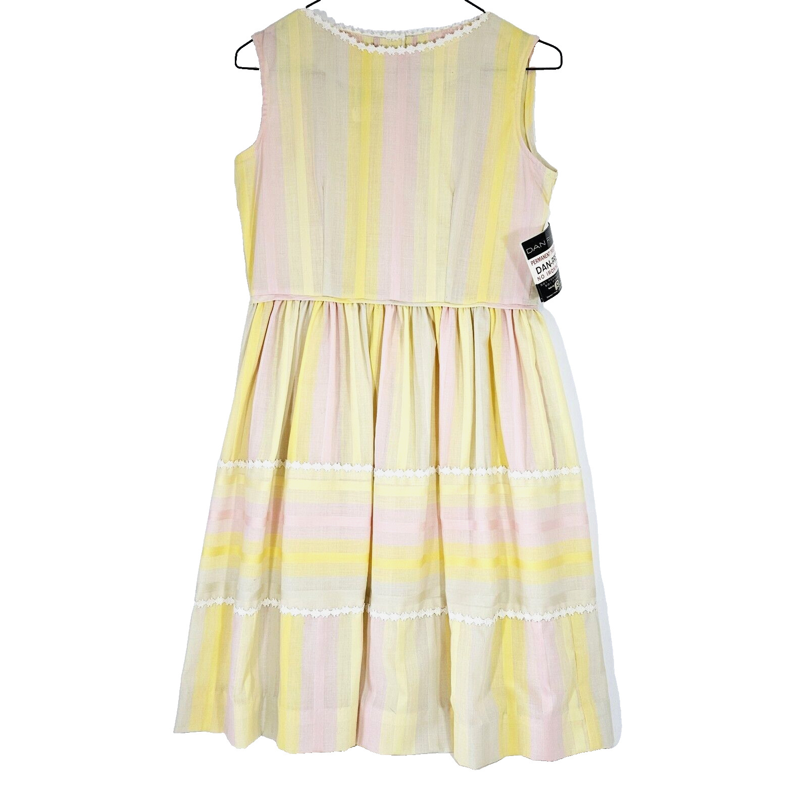 Vintage 1960s Mod Stripe Dress Carol Evans NWT Pink Yellow Juniors 14 Cotton