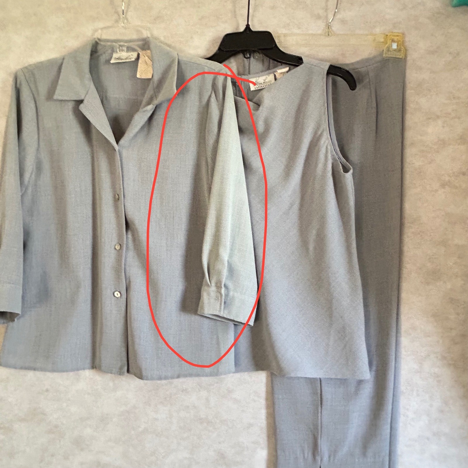 Kathia Lee Collection Vintage 2 Piece Set Blue Grey Shell Top & Wide Leg Pants M