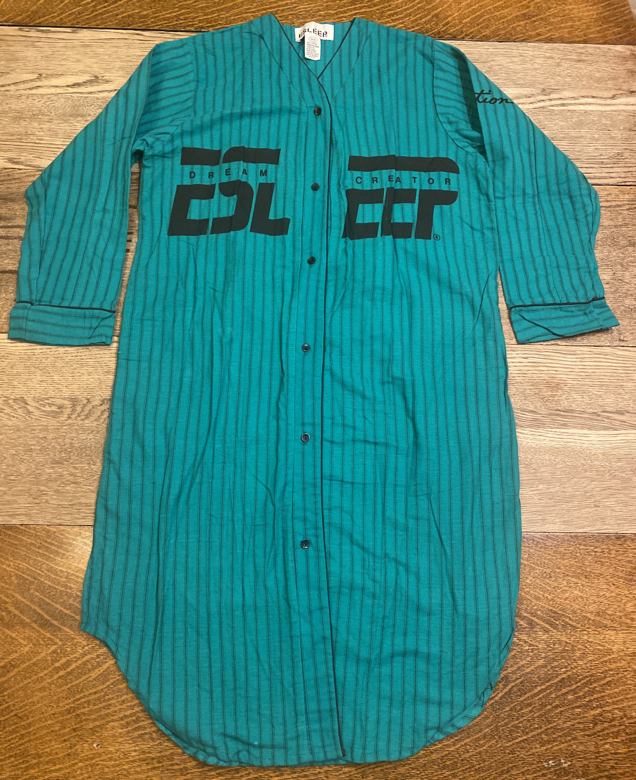 VTG 90s ESLEEP Basestation Nightgown Pajamas Women’s S Green Striped Baseball