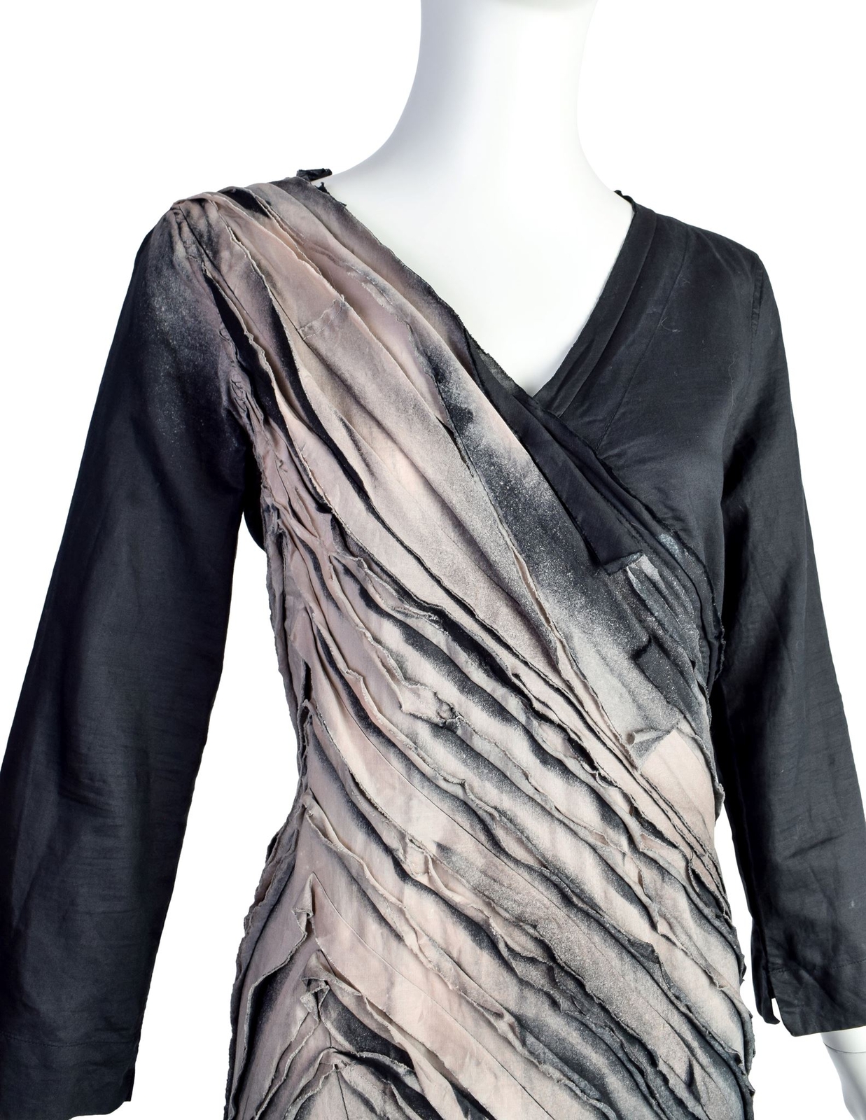 Issey Miyake Vintage SS 2006 Black Sand Distressed Overdyed Gathered Pleated Dre