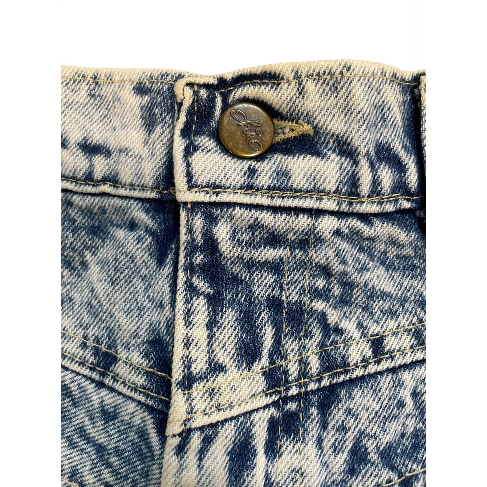 Vtg 80s Chic by HIS Acid Wash Denim Mini Skirt High Waist Jean Made in USA W26