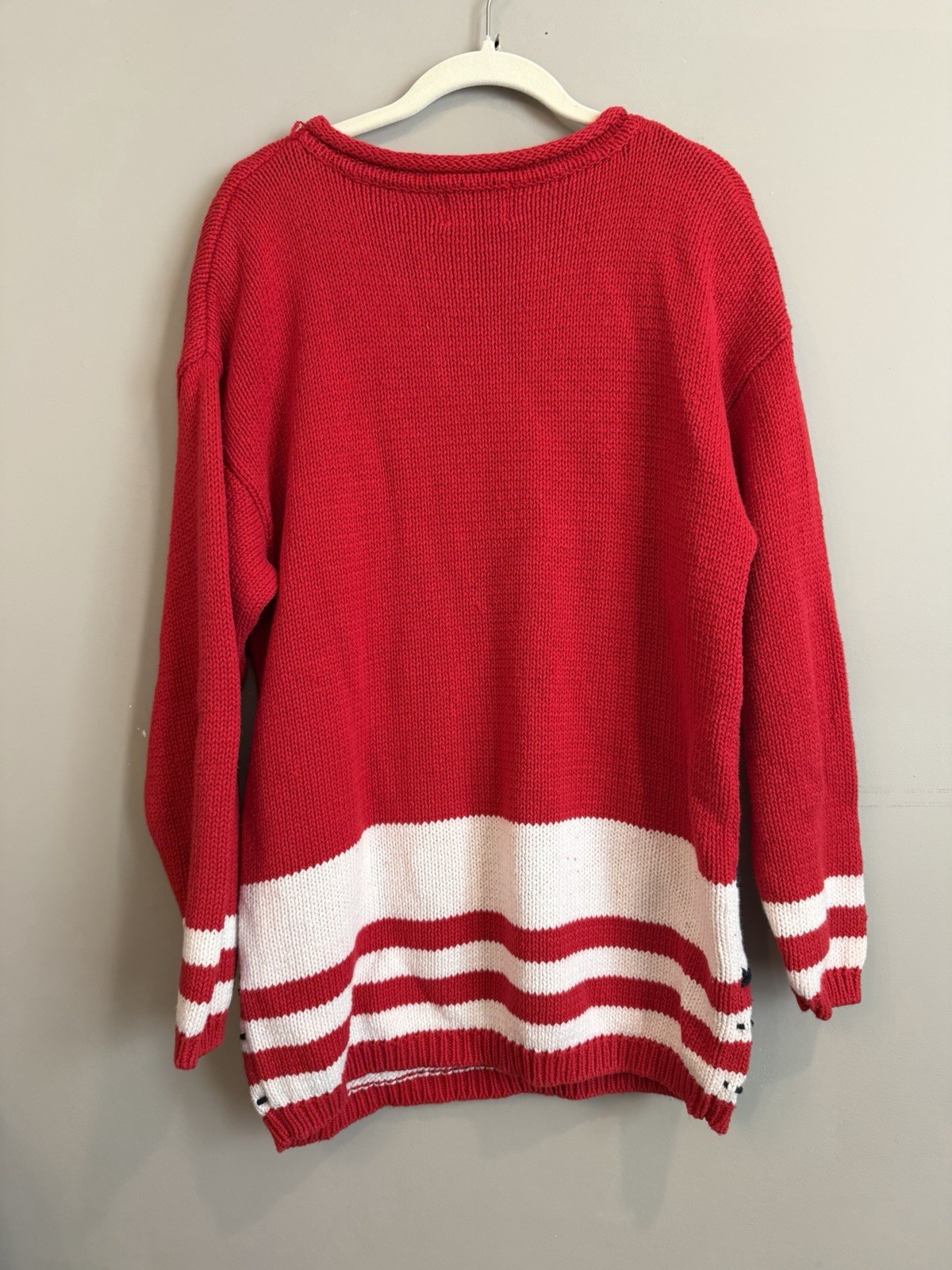 Pullover Sweater 1994 SML Sport Vintage White Blue Red Size Lrg USA Patriotic
