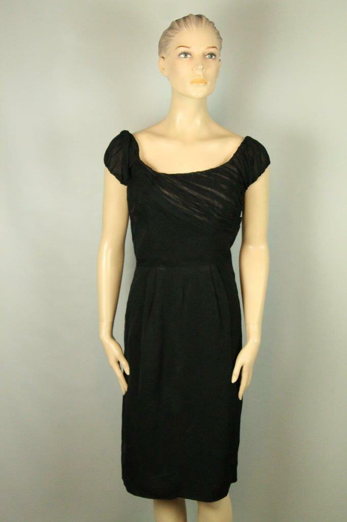 Vtg 50s RAPPI Ruched Chiffon Organza Rockabilly Cocktail Party Sheath Dress S