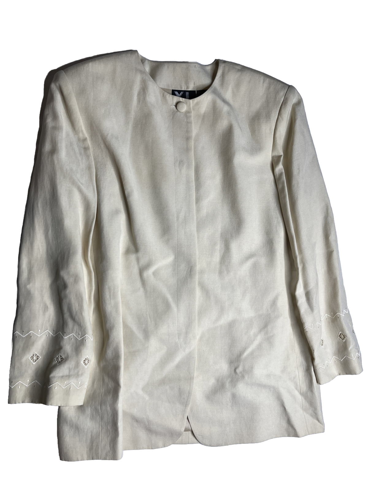 YL By Yair Women’s Cream Blazer Skirt Set W/ Stitching Padded Shoulders Size 12