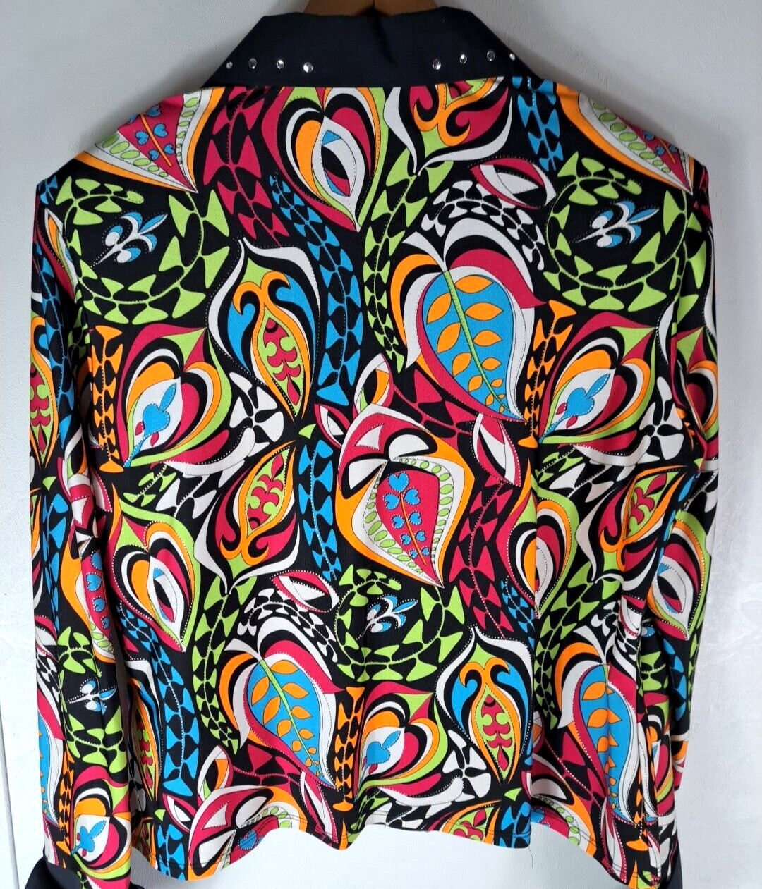 Vintage Womens Crazy Horse Jacket Metallic Colorful Abstract Embellished XL