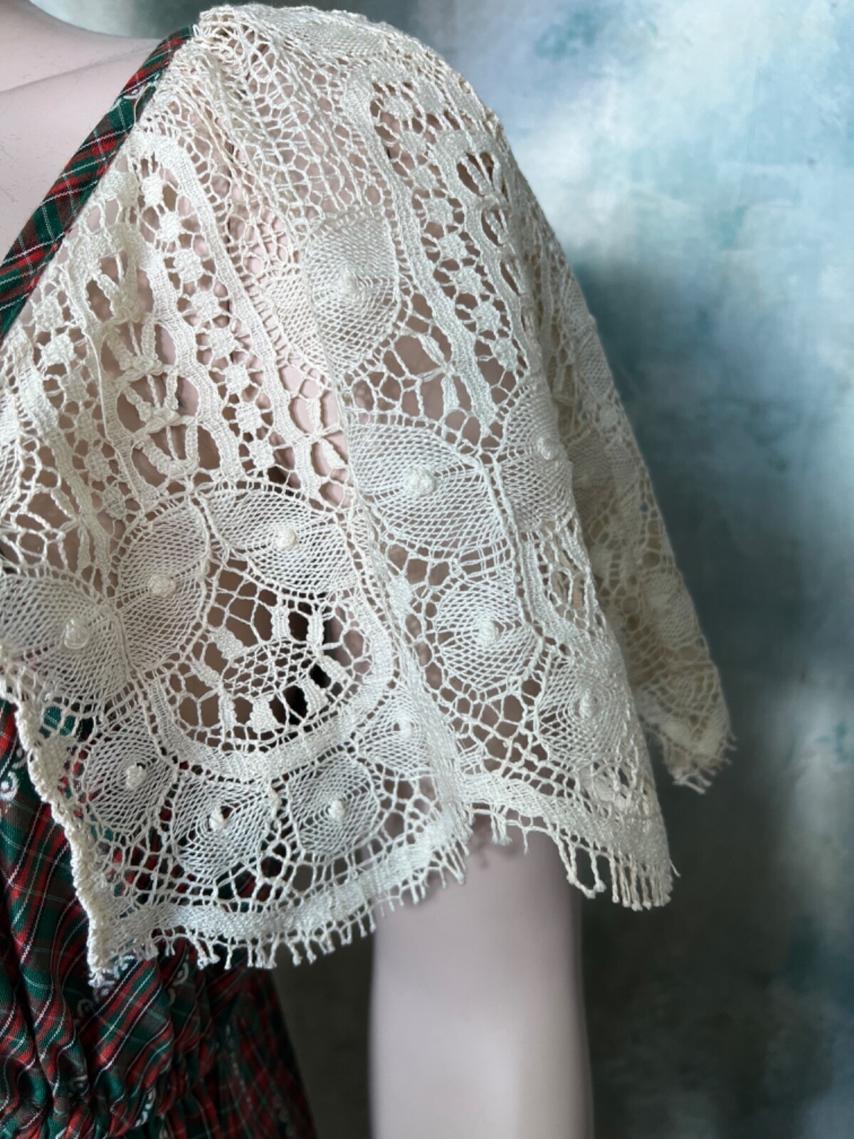 Vintage 70’s Green Plaid and Lace Prairie Maxi Dress Trivia by Charm S