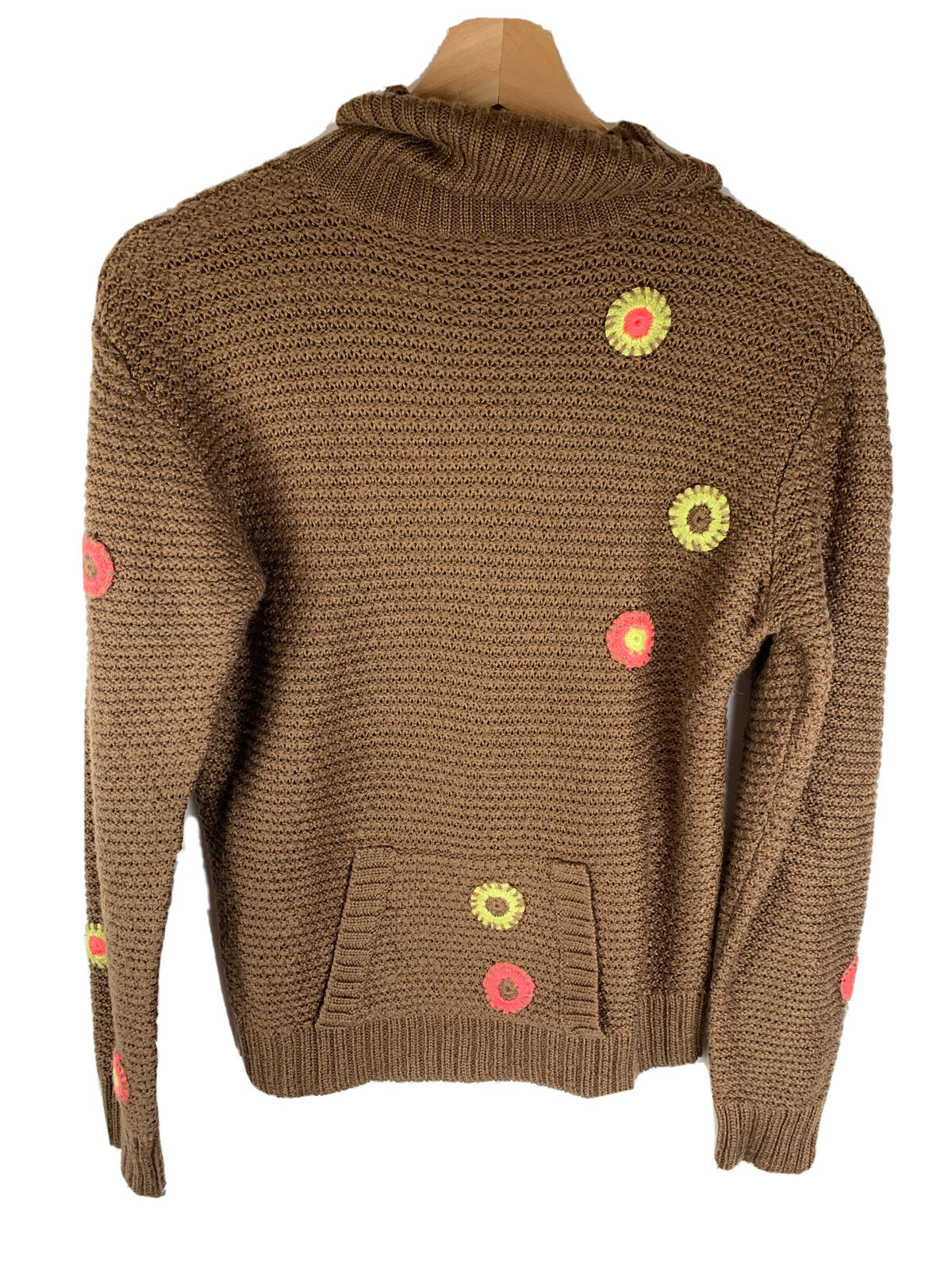 Vintage Obermeyer Brown Floral Retro Knit Juniors Girls Sweater Sz XL