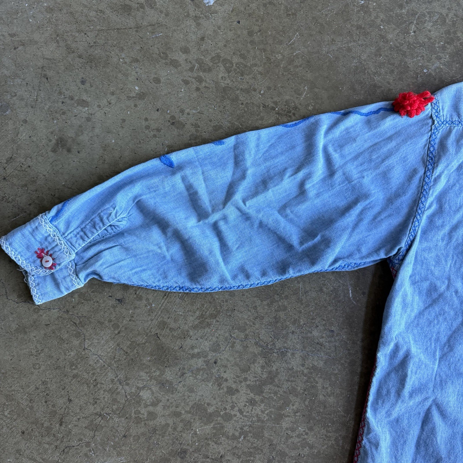VTG 60’s Big Mac Pennys Sanforized Chambray Denim Embroidered floral Shirt