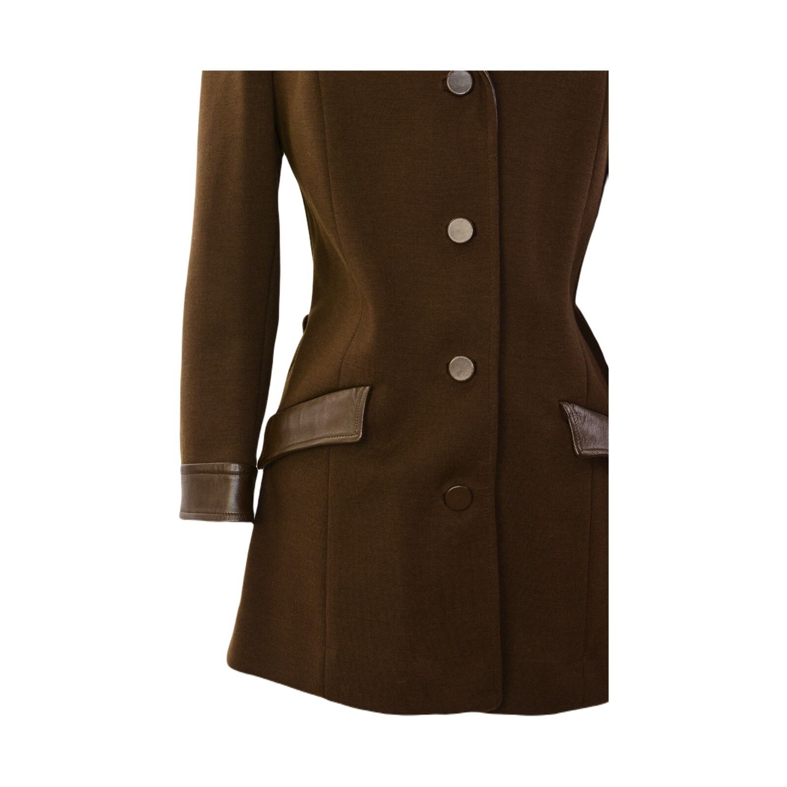Butte Knit Chocolate Brown Wool & Leather Trim Jacket 70s Vintage Womens M/L