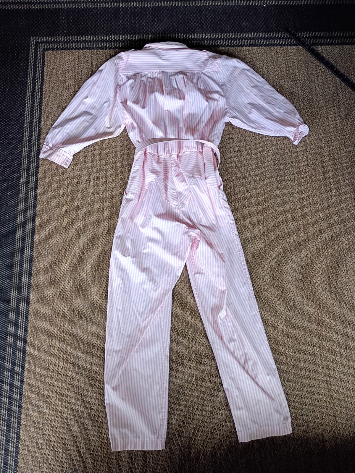 Women’s Vintage Size 11 or XL, 80’s Pink Stripes Jump Suit W/ Belt Algo-Ettes