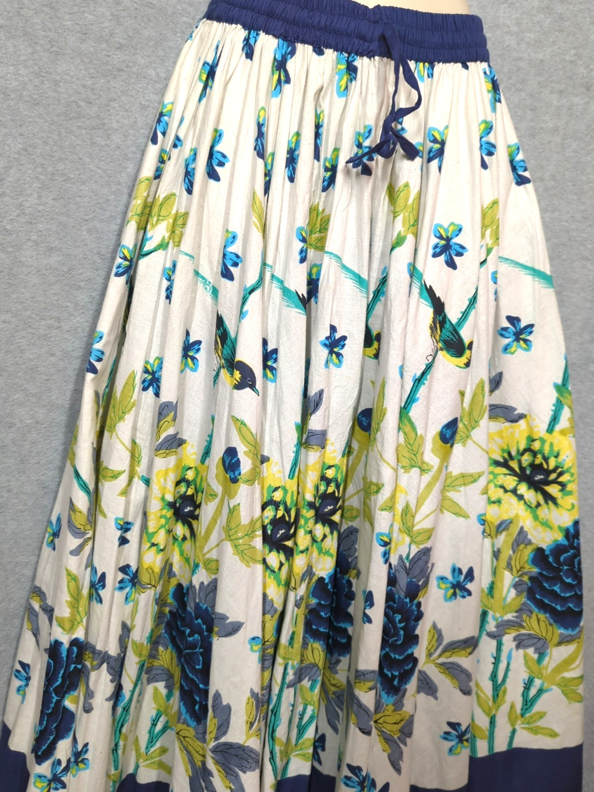 Vtg Jackpot Maxi Full Skirt Free Size Birds Flowers Festival Swing Country Boho