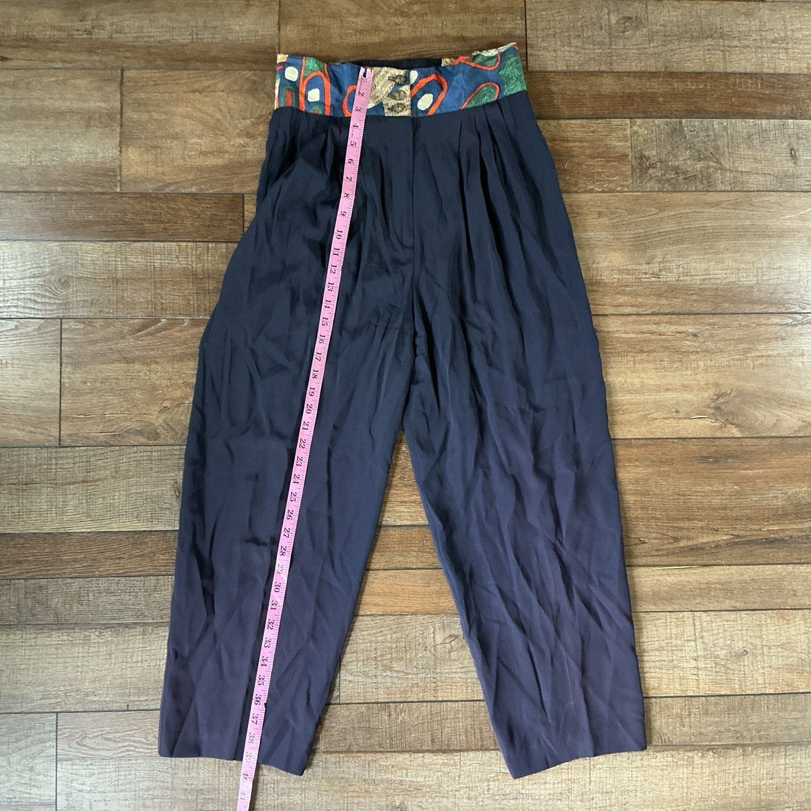 80s VINTAGE Marsha Brander Componix Blue Pleated Pants Tapestry Size XS #3901