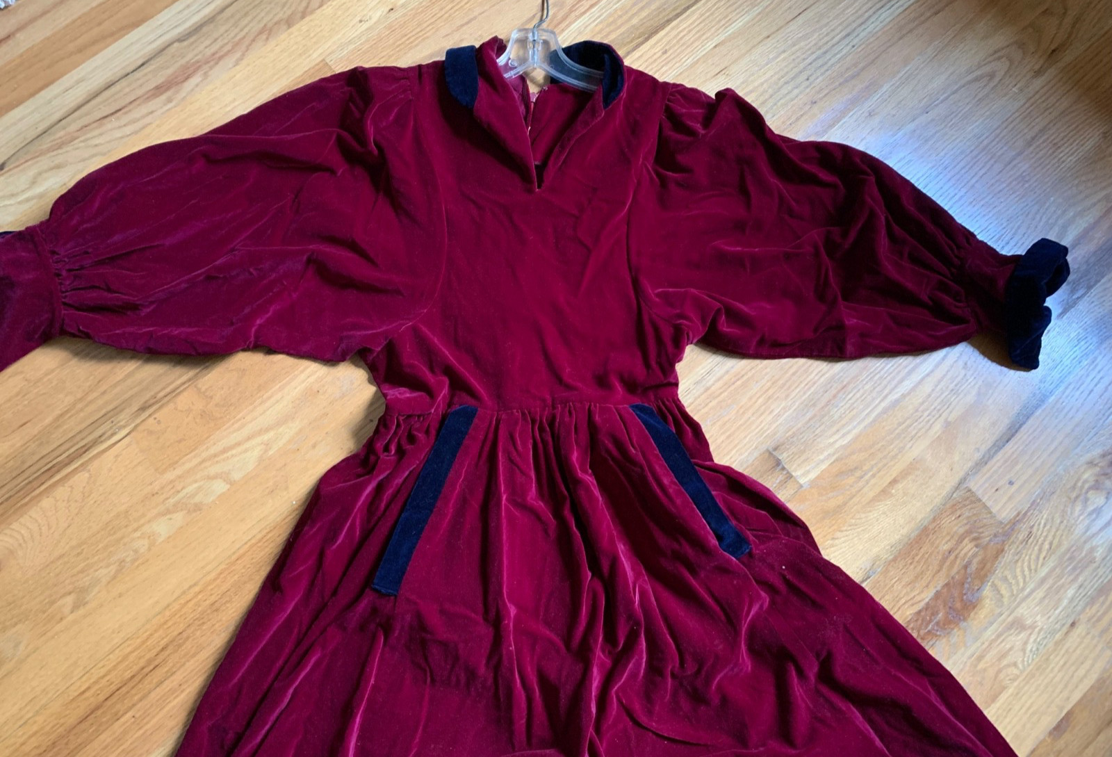 Droopy & Browns Dress Vintage UK Size 14 Burgundy & Navy Velvet Angela Holmes