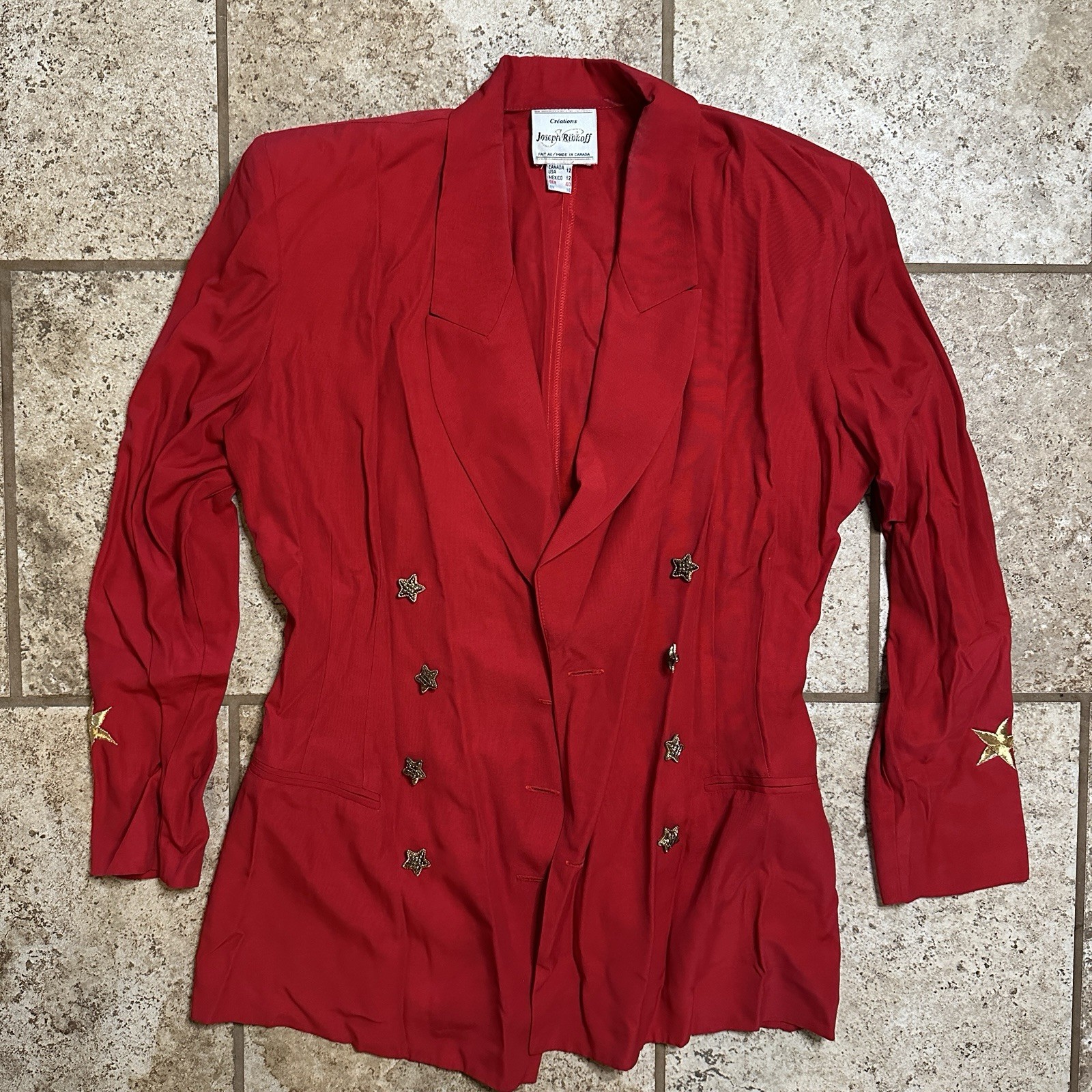 Vintage Joseph Ribkoff Red Blazer Jacket With Stars Size 12