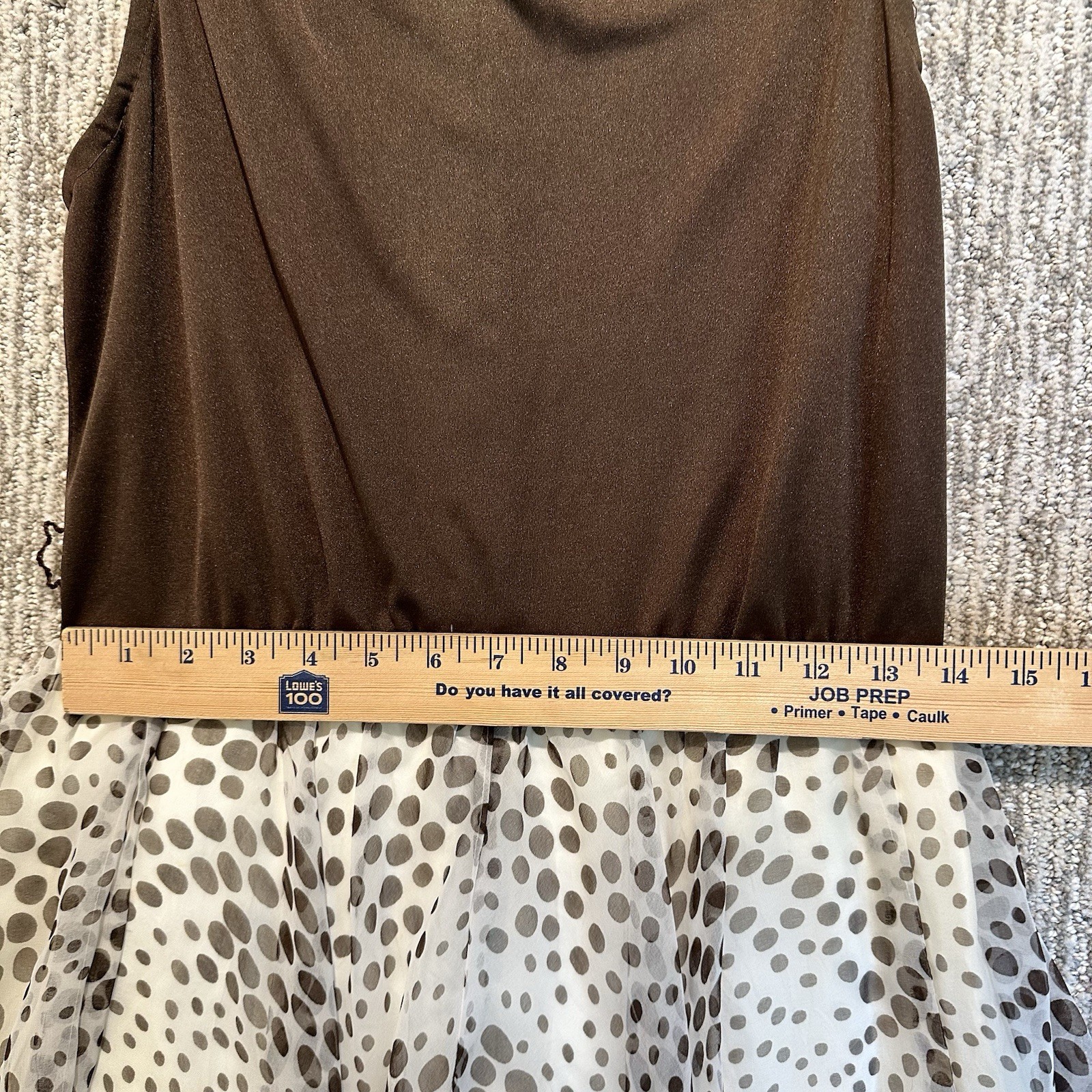 Vintage 60s 70s Jack Bryan Chocolate Brown Polka Dots Chiffon Sleeveless Dress