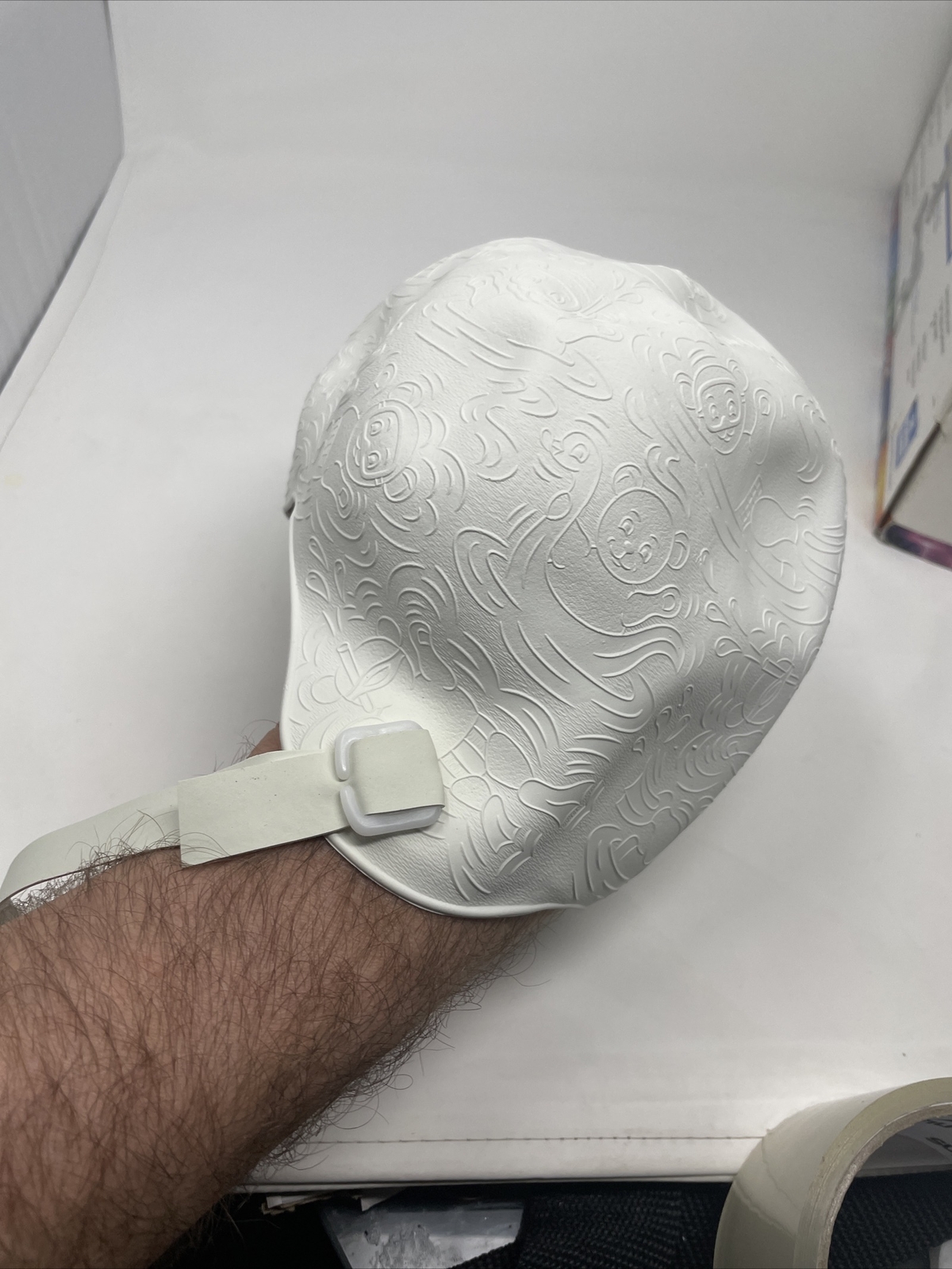 Vintage AquaPro Rubber Swim Cap White Teddy Bears Textured Pattern Retro Childs