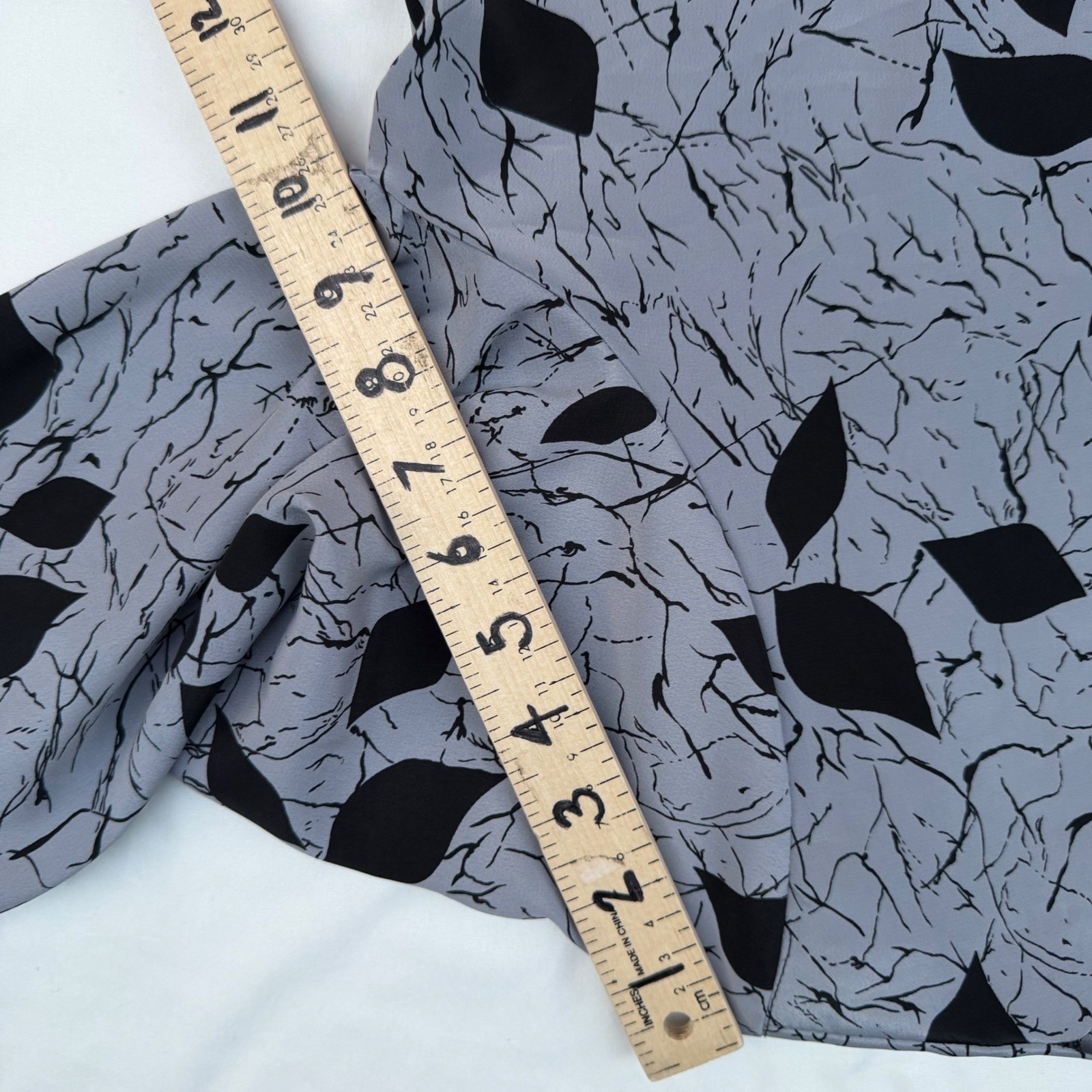 Murray Meisner Vintage Shift Dress Midi Balloon Sleeve Blue Black Leaf Print 14