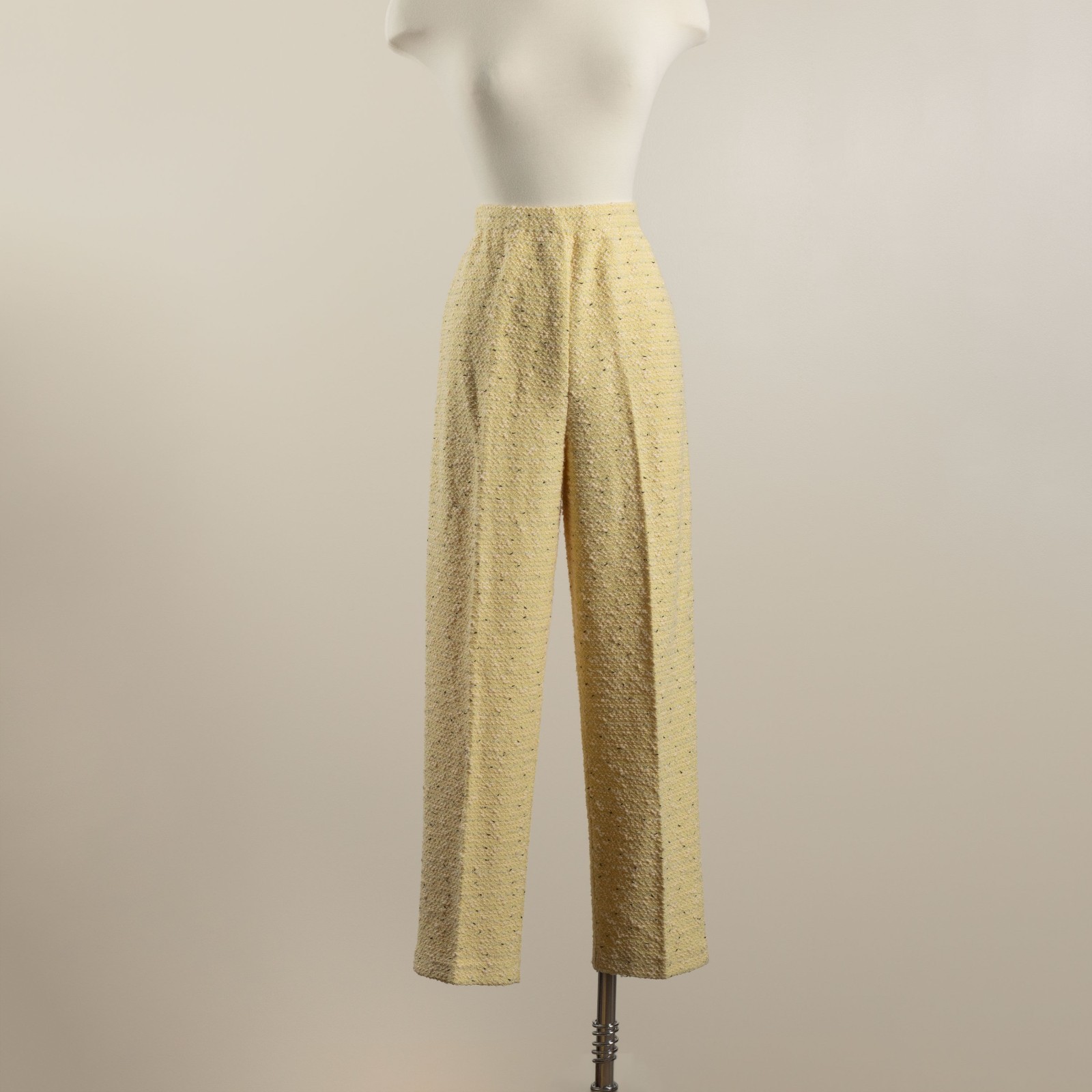 VTG 60s 70s Van Lear Haute Couture Yellow Boucle Knit High Waist Pants S / M