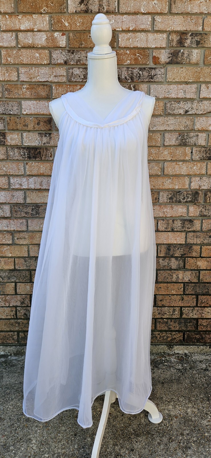 Vtg Jenelle of California Double Nylon Peignoir Nightgown Set Trimmed with Satin
