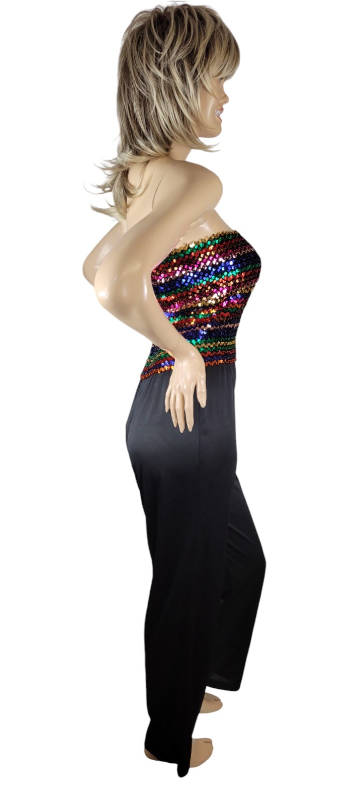 Vintage 70s JC Penney Fashions Rainbow Sequin Disco Halter Jumper Jumpsuit 13/14