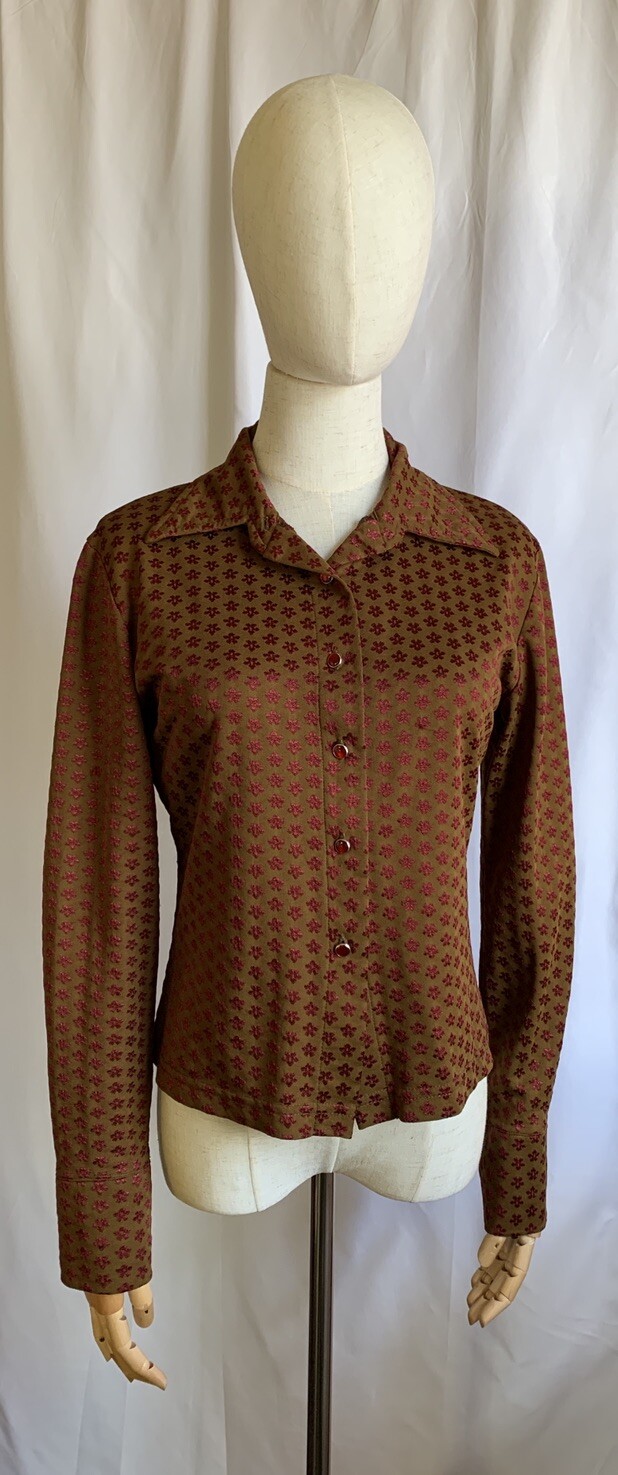 90s does 70s Chartreuse Fuchsia Flower Power Shirt Blouse Touch Me USA Retro M